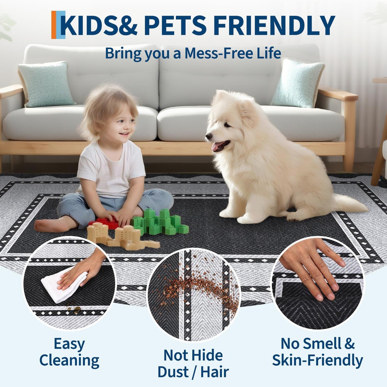 GarveeHome modern neutral 9x12 area rug with washable design, ideal for living room decor and large space coverage.