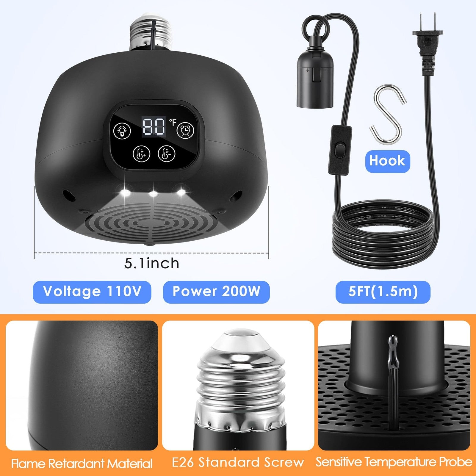 Gulfmew 200W chicken coop heater with remote control, compact warmer for poultry coops, adjustable temperature settings.