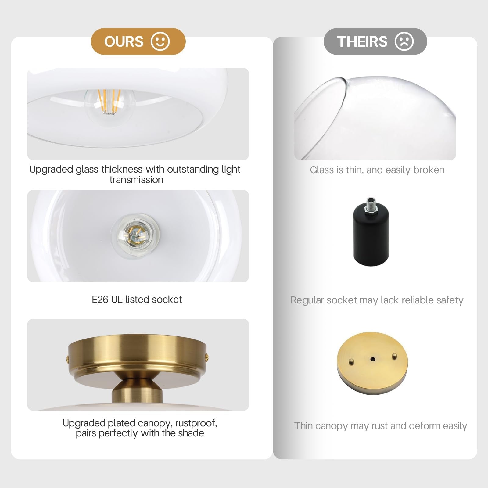 CLARSYNE semi-flush ceiling light fixture, 11-inch vintage gold mid-century design with a sleek modern look.