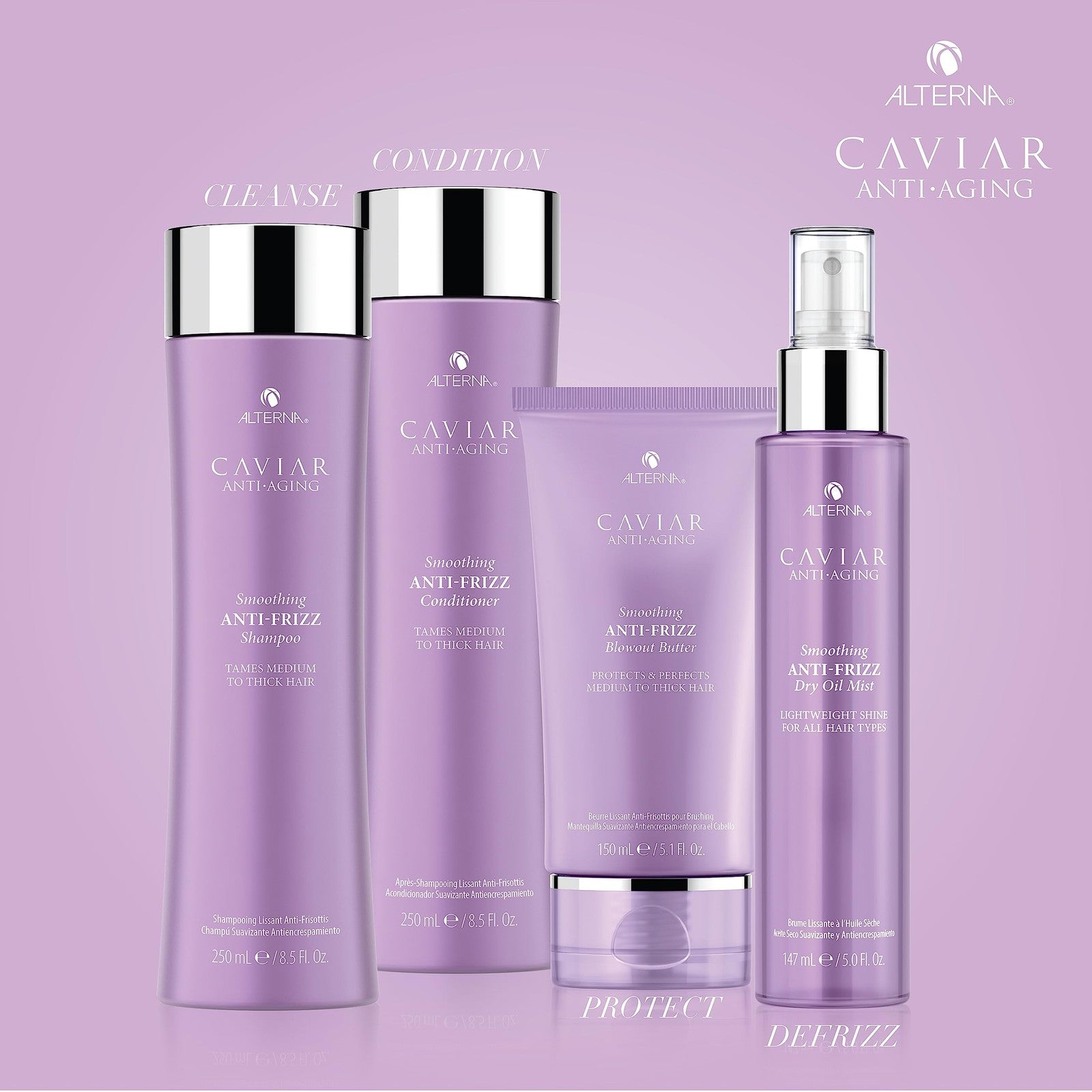 Alterna Caviar Anti-Aging Smoothing Anti-Frizz Blowout Butter in 5.07 oz tube, smooths and reduces frizz for shiny hair.