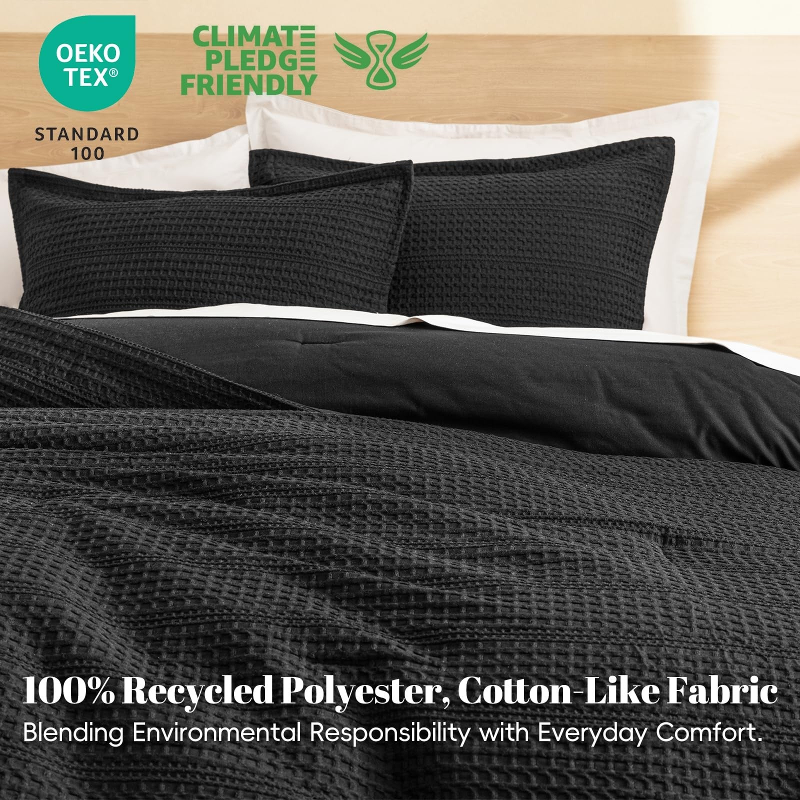Twin size PHF Soft Waffle Comforter Set with breathable waffle weave fabric and cozy, plush appearance.