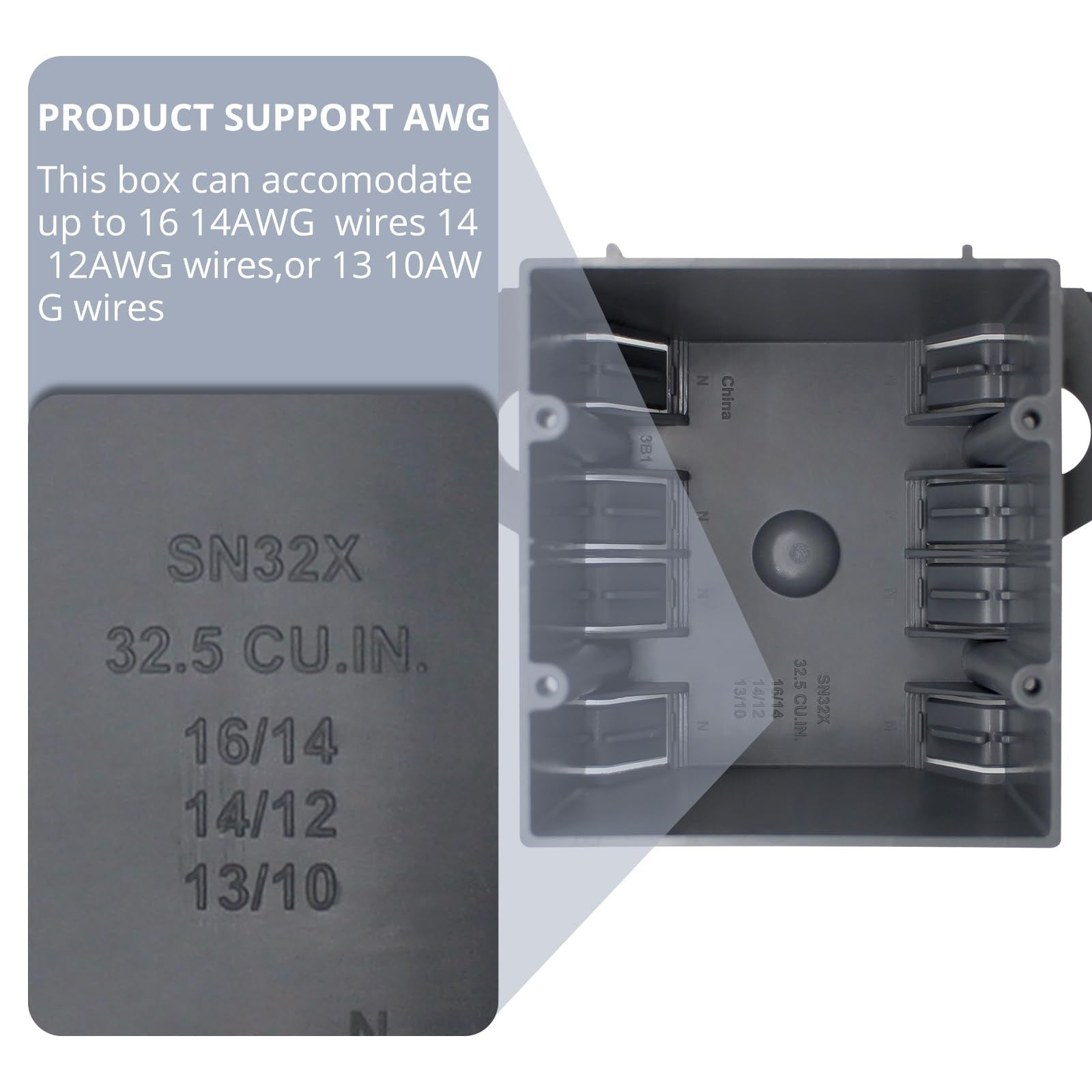 Gray YQSIYU 2-gang electrical box for remodels, 32 cu in drywall outlet box, shown in a 6-pack arrangement.