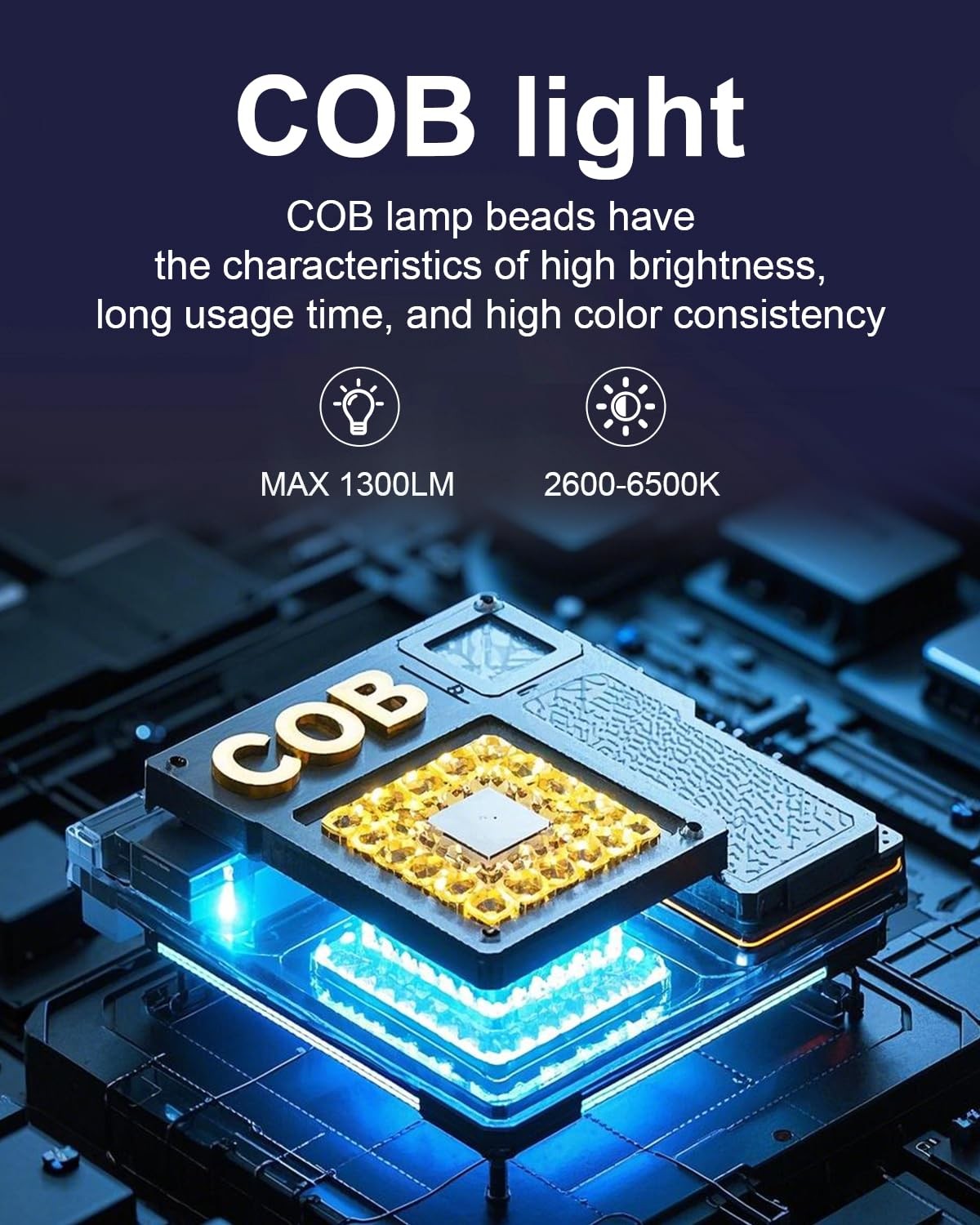 SUNREI 1300LM LED magnetic work light with stepless dimming and 7800mAh COB mechanic, showing the compact design and adjustable brightness.