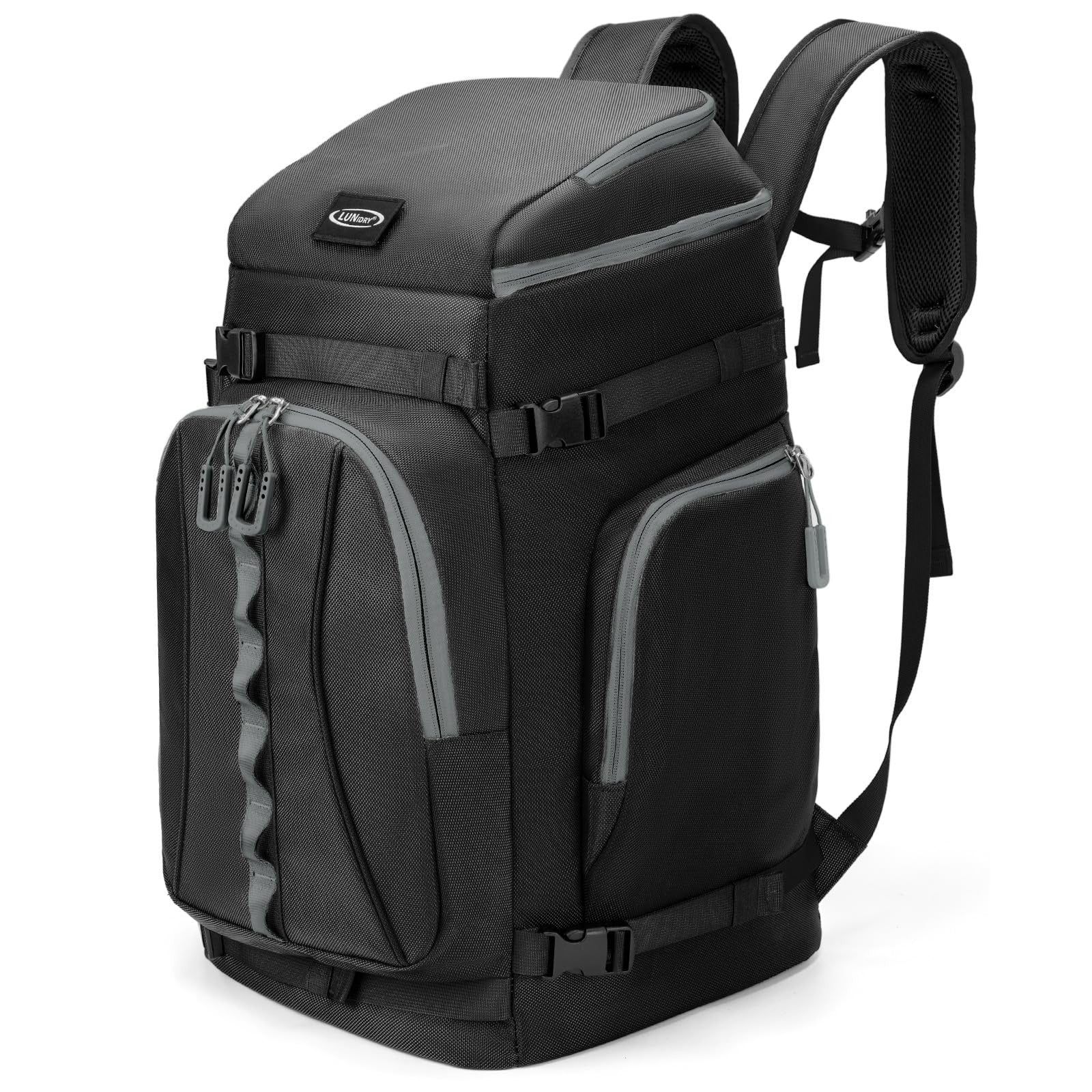 Lunidry 65L waterproof ski and snowboard boot bag with multiple compartments and adjustable straps for travel and outdoor use.