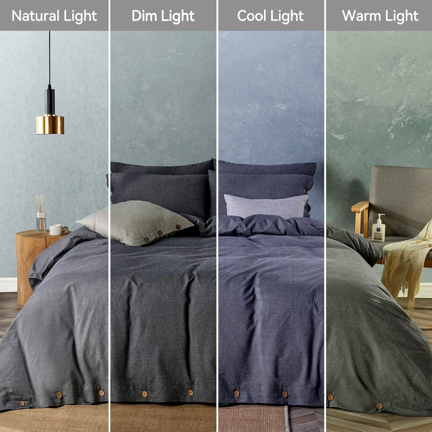 Jellymoni cotton queen size duvet cover in black with button closure, soft and comfortable comforter cover for bedroom bedding.