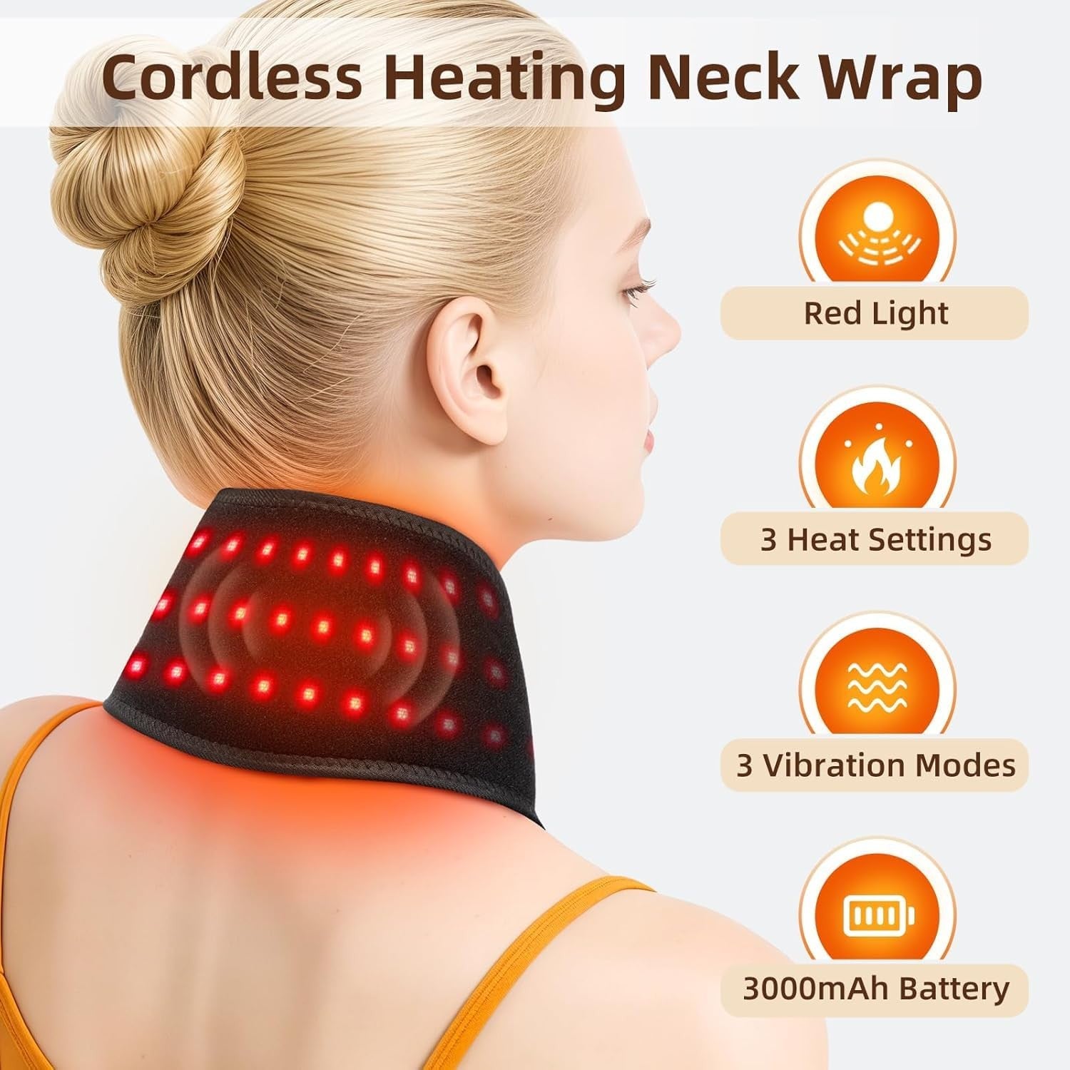 WoloyHeatie cordless neck heating pad with red light therapy, designed for pain relief and neck massage.