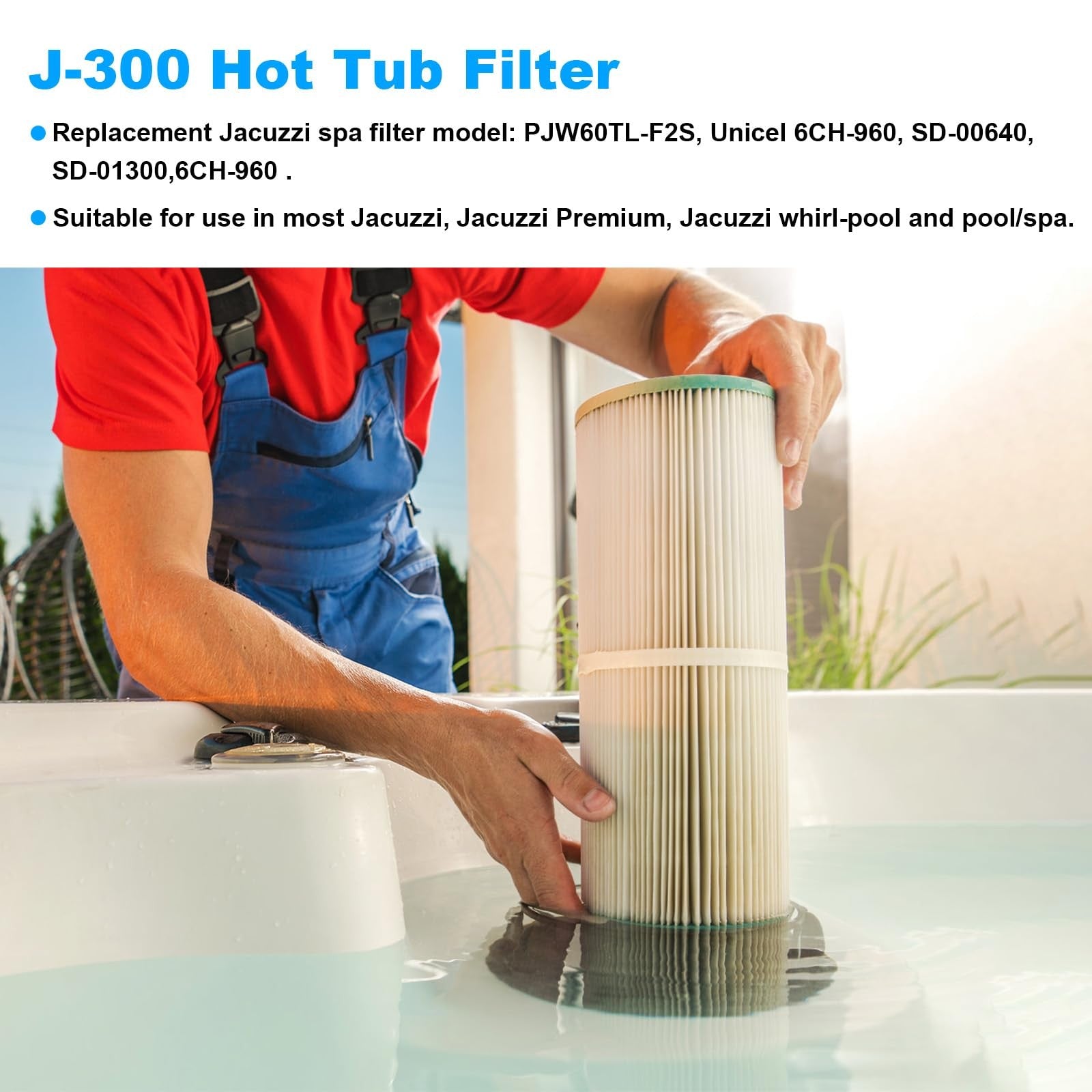 JIOTAR JIOTAR 14081 spa filter replacement for Jacuzzi models, showing the cylindrical filter element with pleated design.