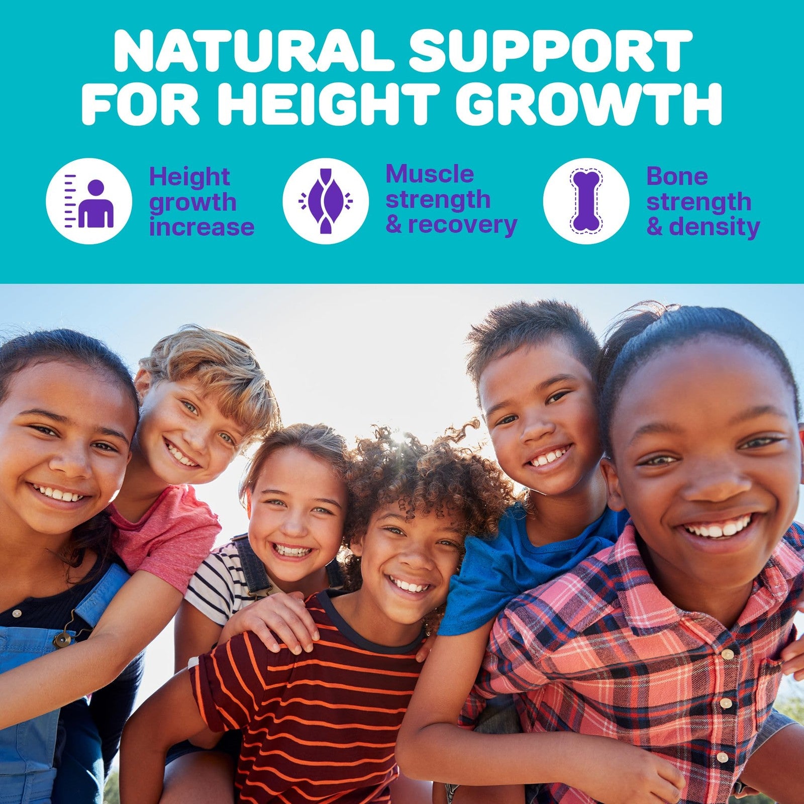 Silverpeaks Height Growth Gummies for Kids and Teens, vitamin supplement for supporting height increase, featuring colorful gummy shapes.