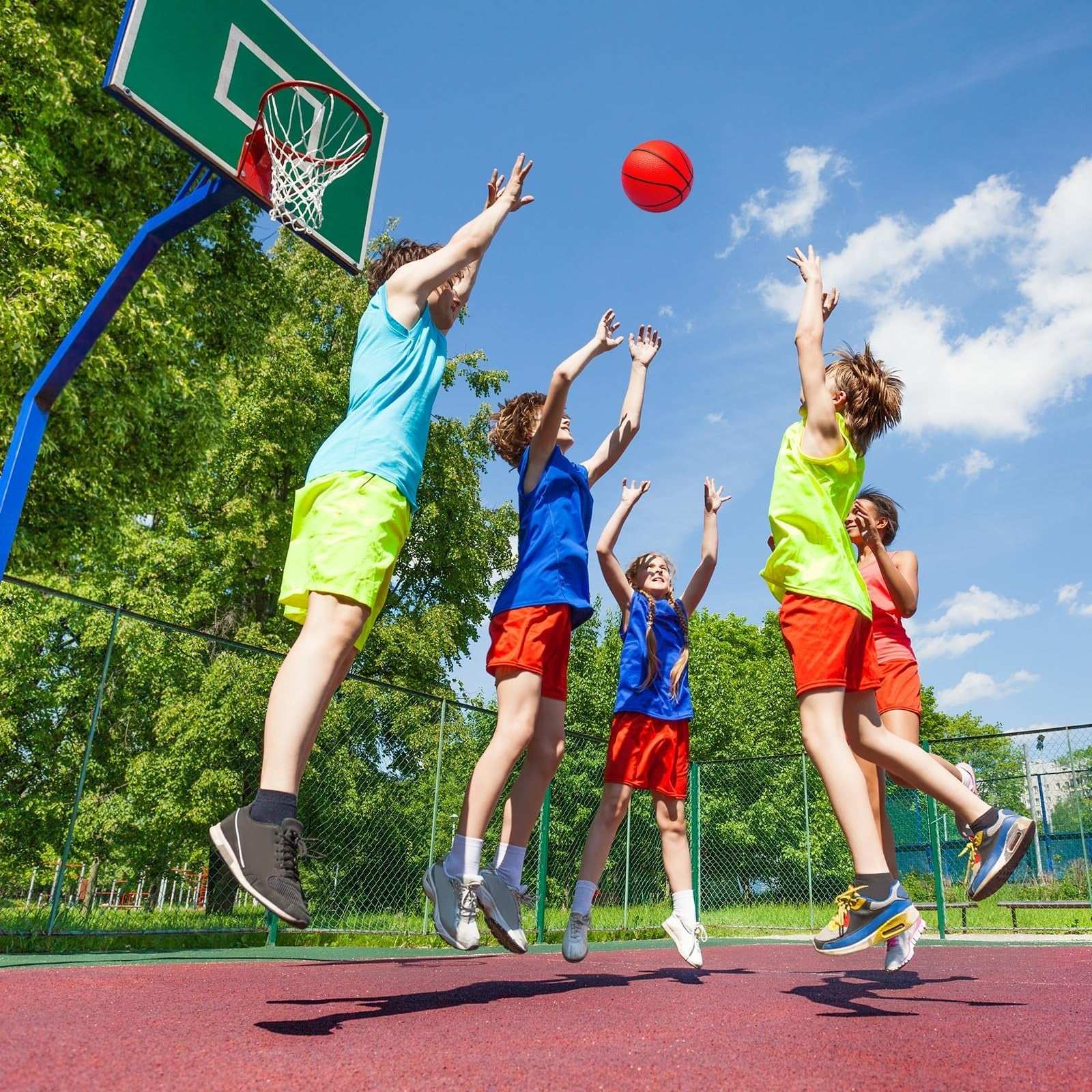 42Pcs 6" Mini Basketball Set with colorful PVC balls and air pump for indoor and outdoor hoop games