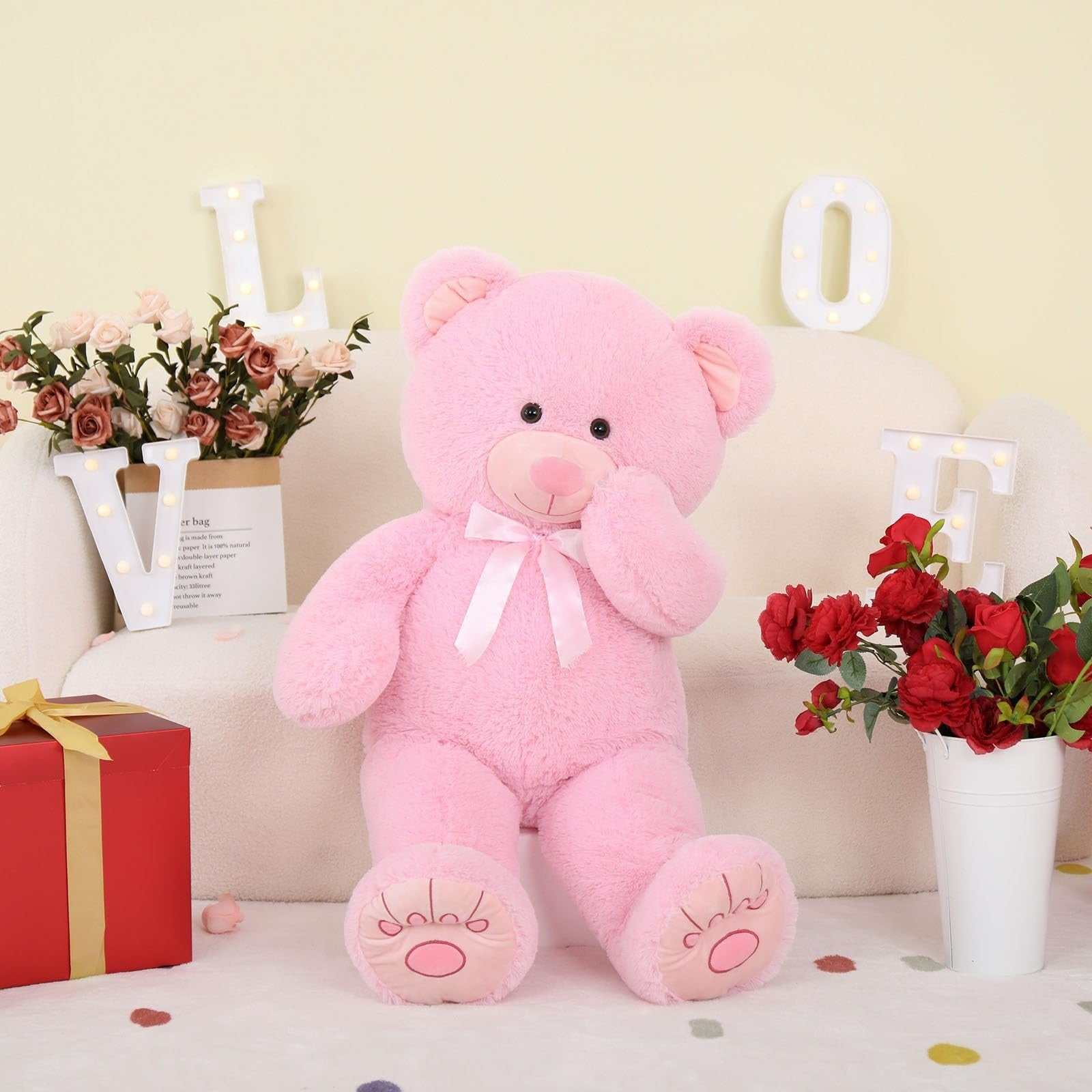 Pink 51-inch MorisMos giant teddy bear stuffed animal with plush cotton material and modern style