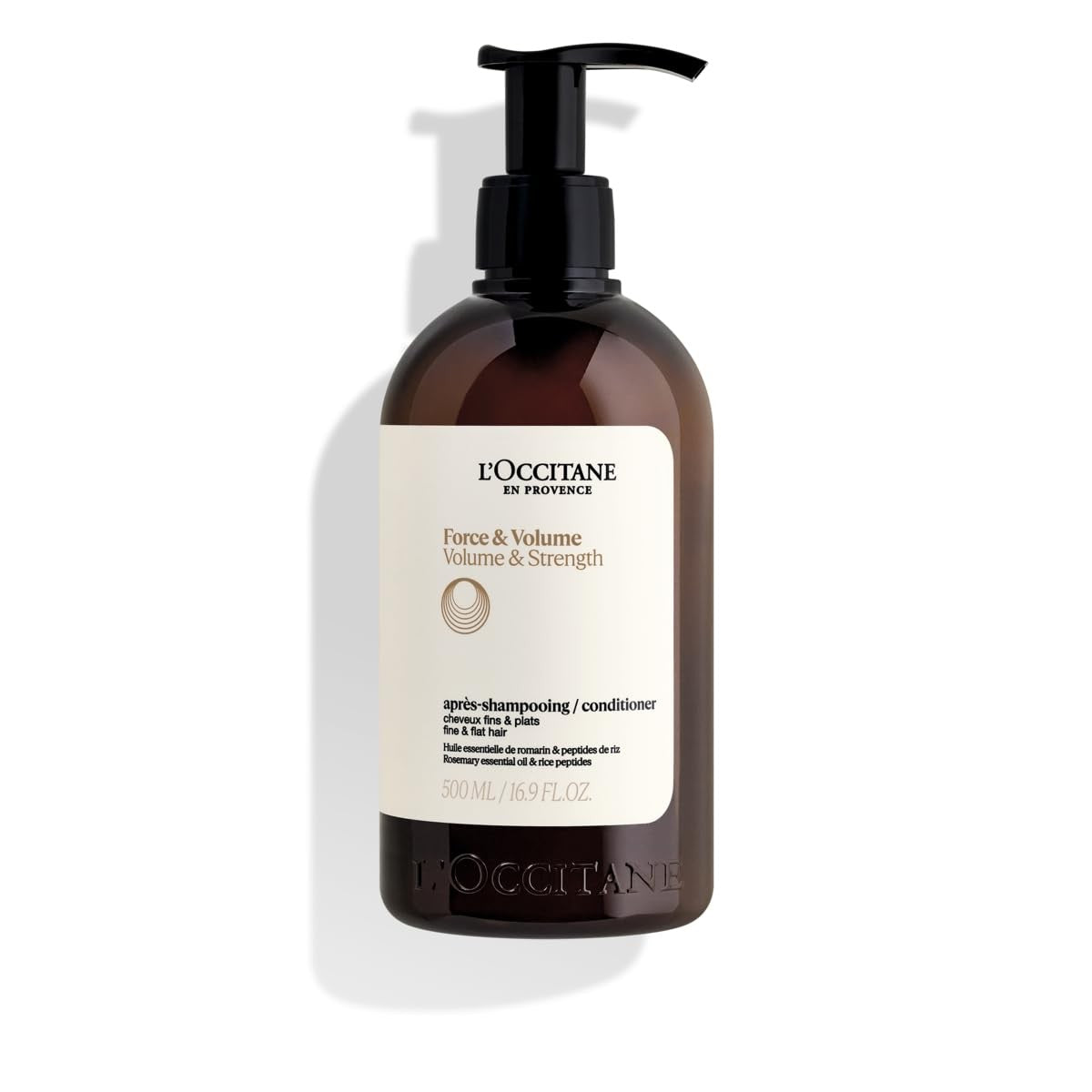 L'OCCITANE Aromachologie Volume & Strength Conditioner in 16.9 fl oz bottle, showing the conditioner with botanical ingredients