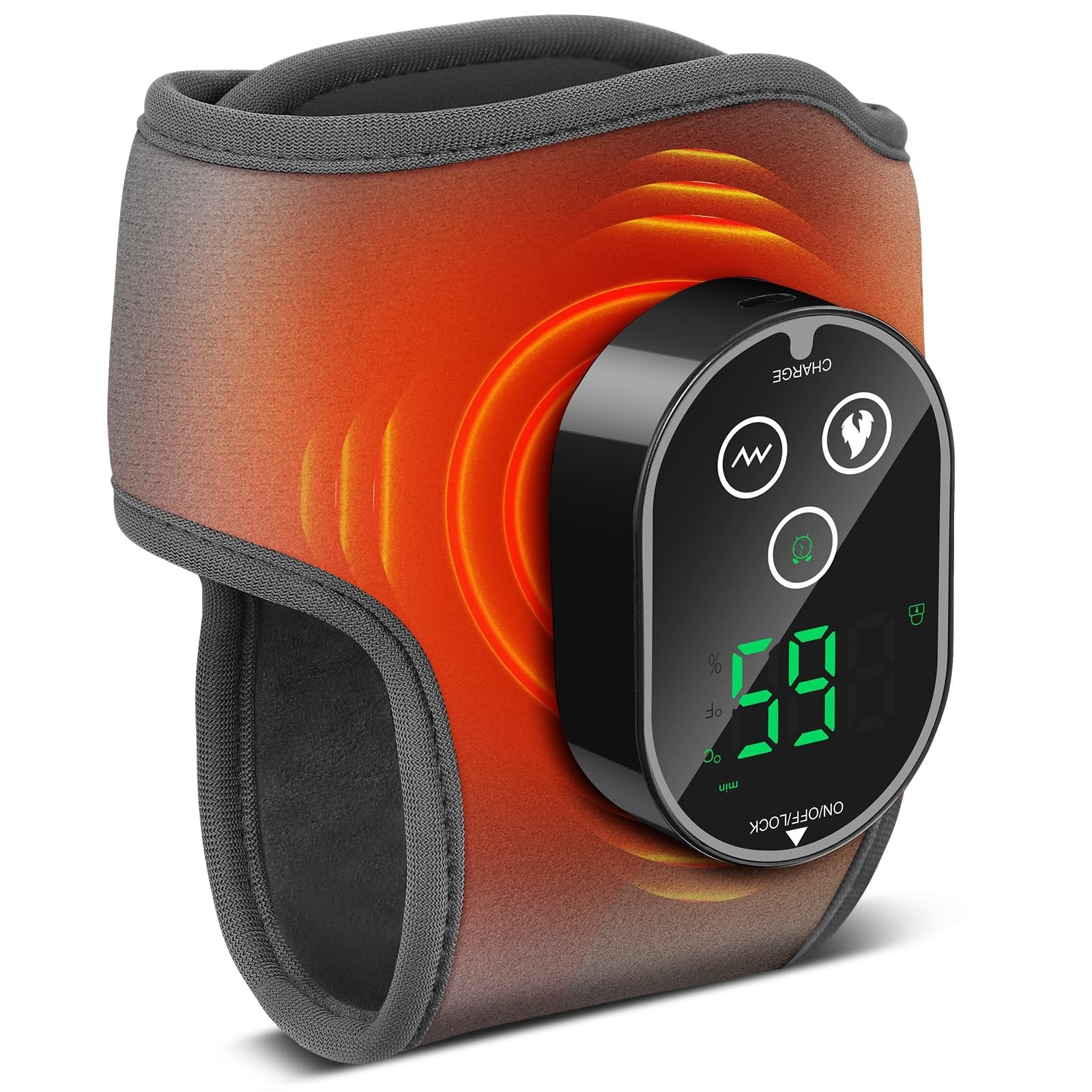 BETOLEAN foot massager with heating feature, designed for pain relief and ankle rejuvenation, shown on a person's feet.