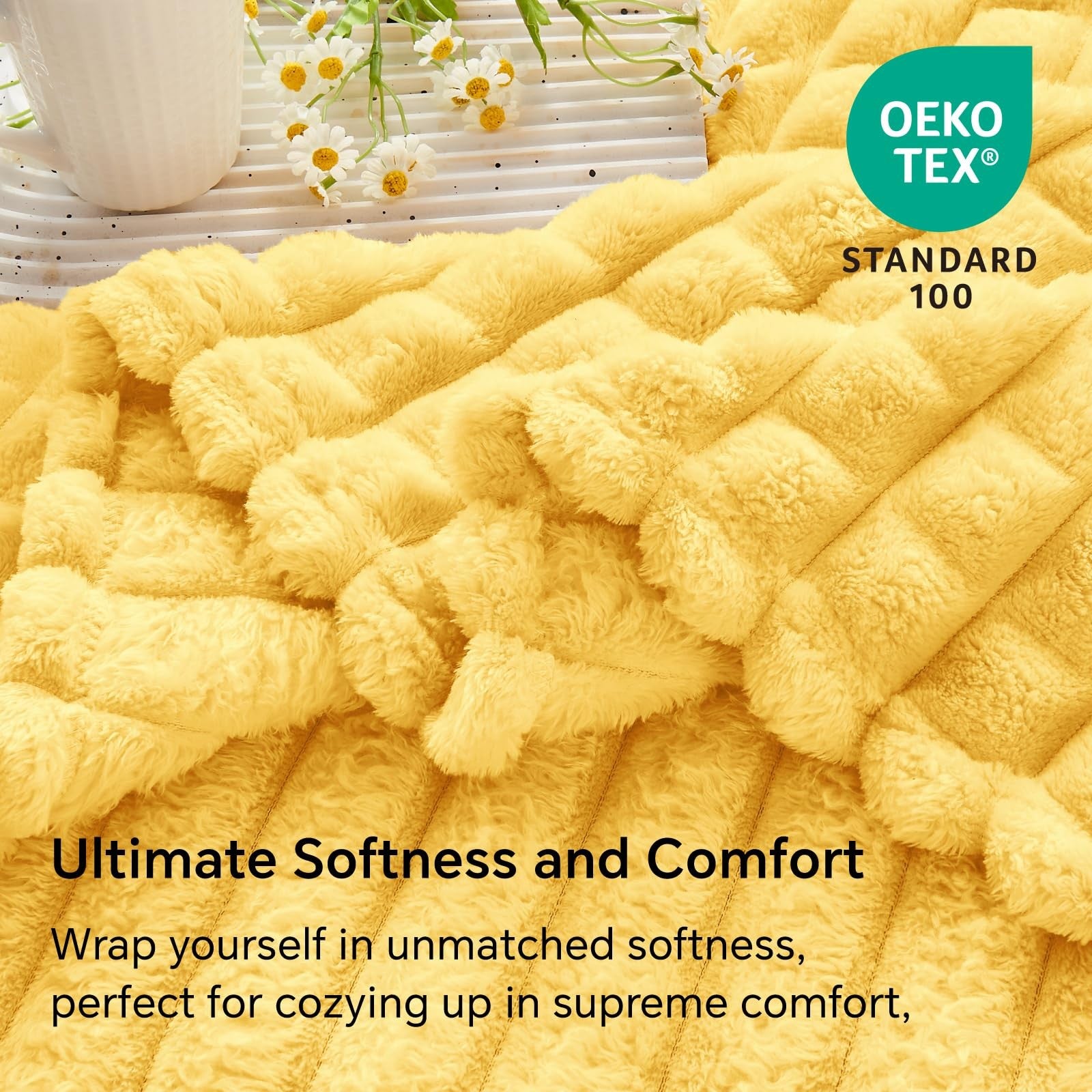 BEDELITE light yellow twin size throw blanket for bed, super soft and warm with a 3D textured design, perfect for cozy comfort.