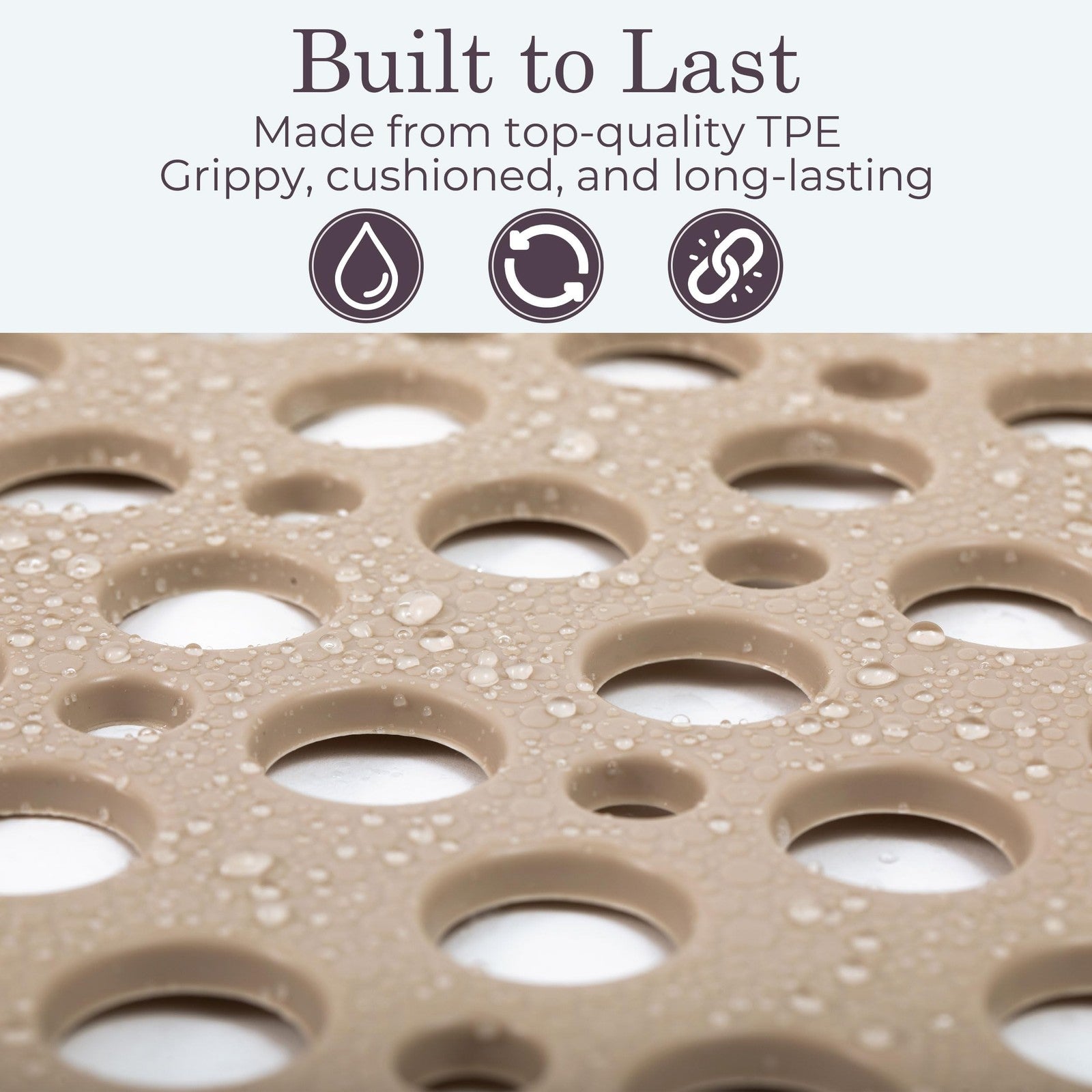LUMA HOME beige non-slip shower and bathtub mat with strong suction cups for safety and comfort in the bathroom