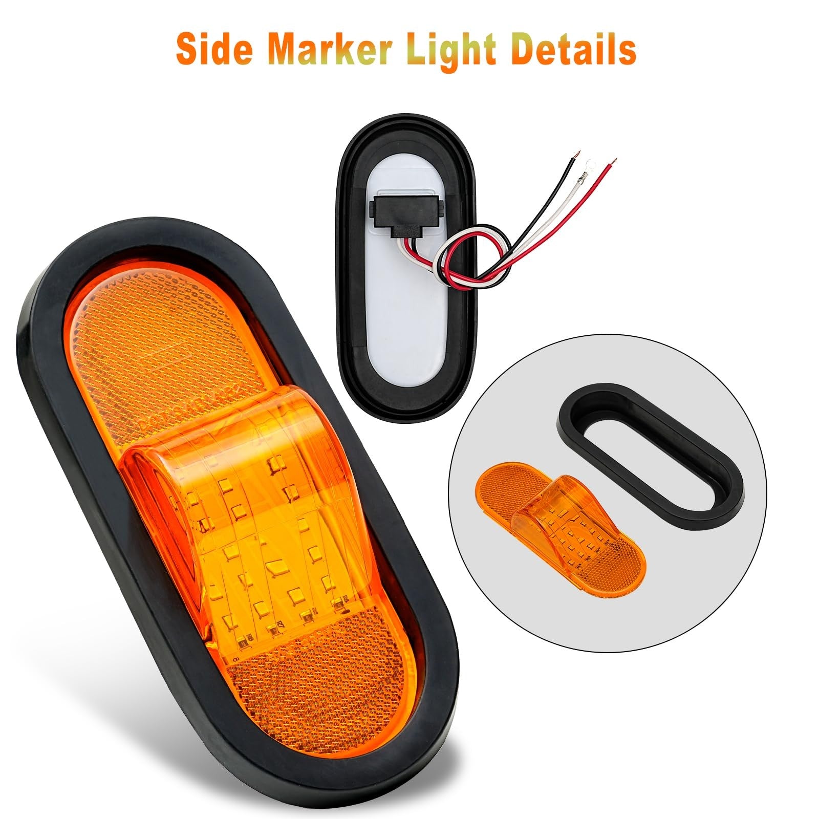 PVerandio 6.5-inch trailer turn signal lights with 24 amber LED marker lights and oval water-resistant design.