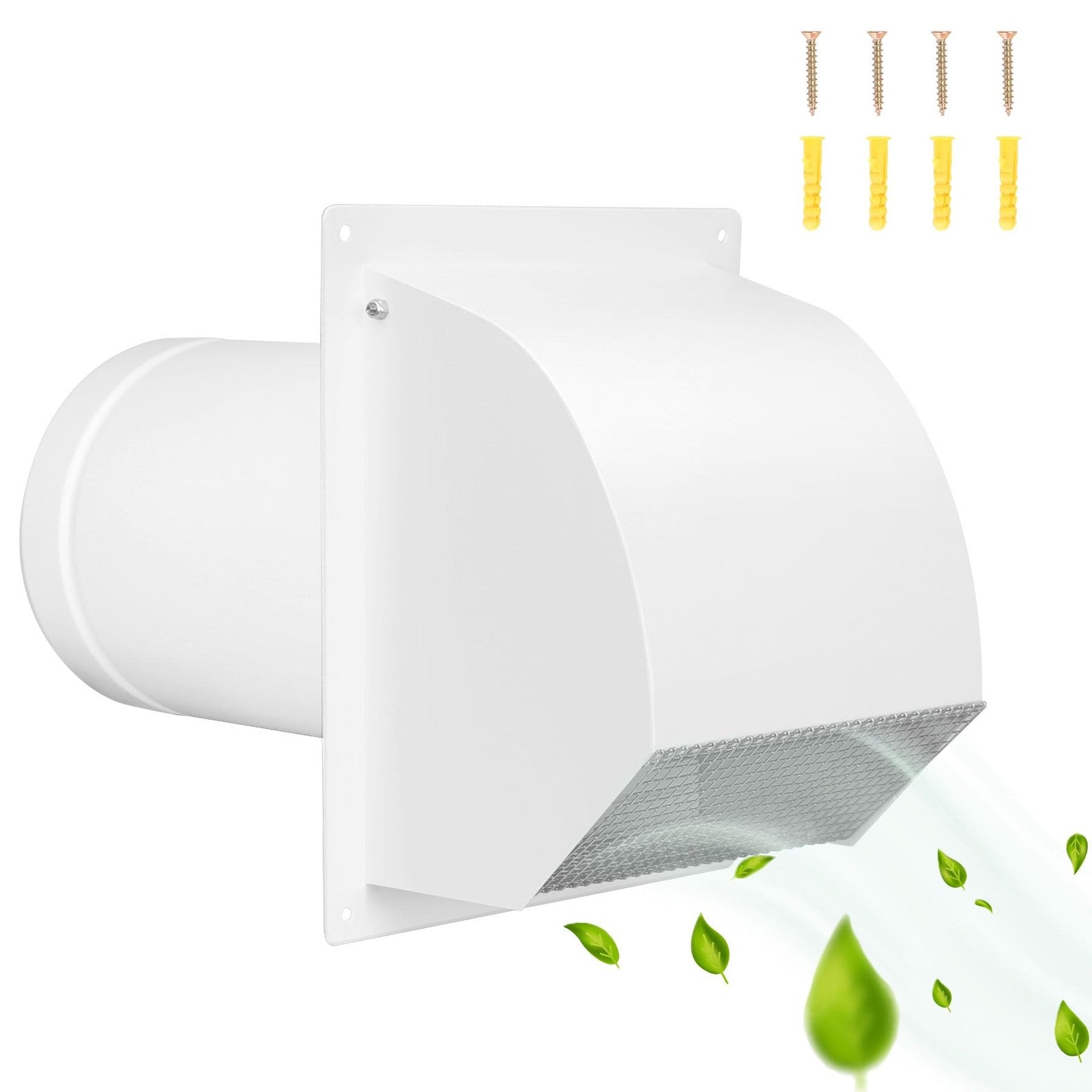 Sidasu 6-inch steel hooded wall vent with screen and arc-shaped design for ventilation.