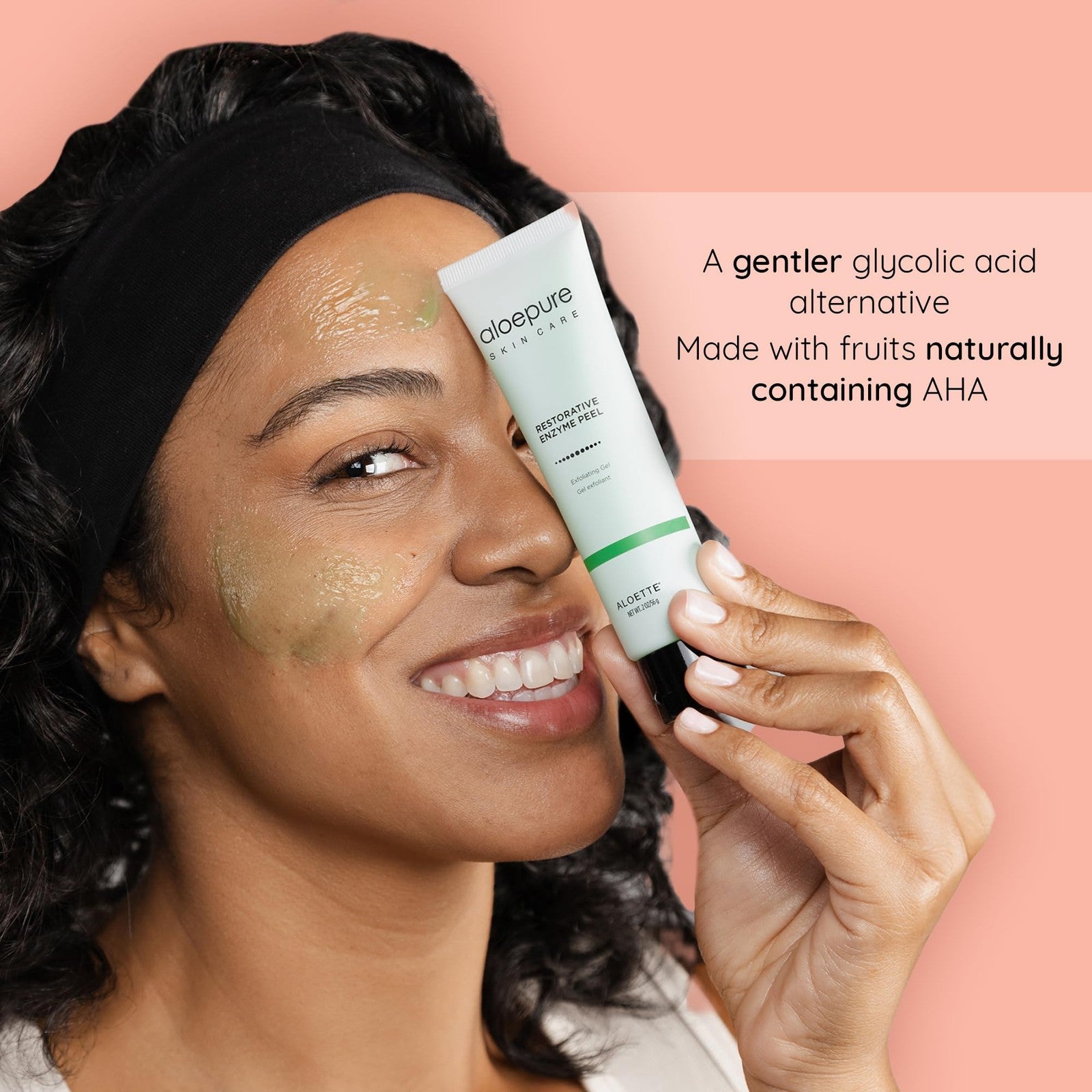 Aloette Restorative Enzyme Face Peel Gel in a 2 oz tube, showing the exfoliating gel with natural ingredients and texture.
