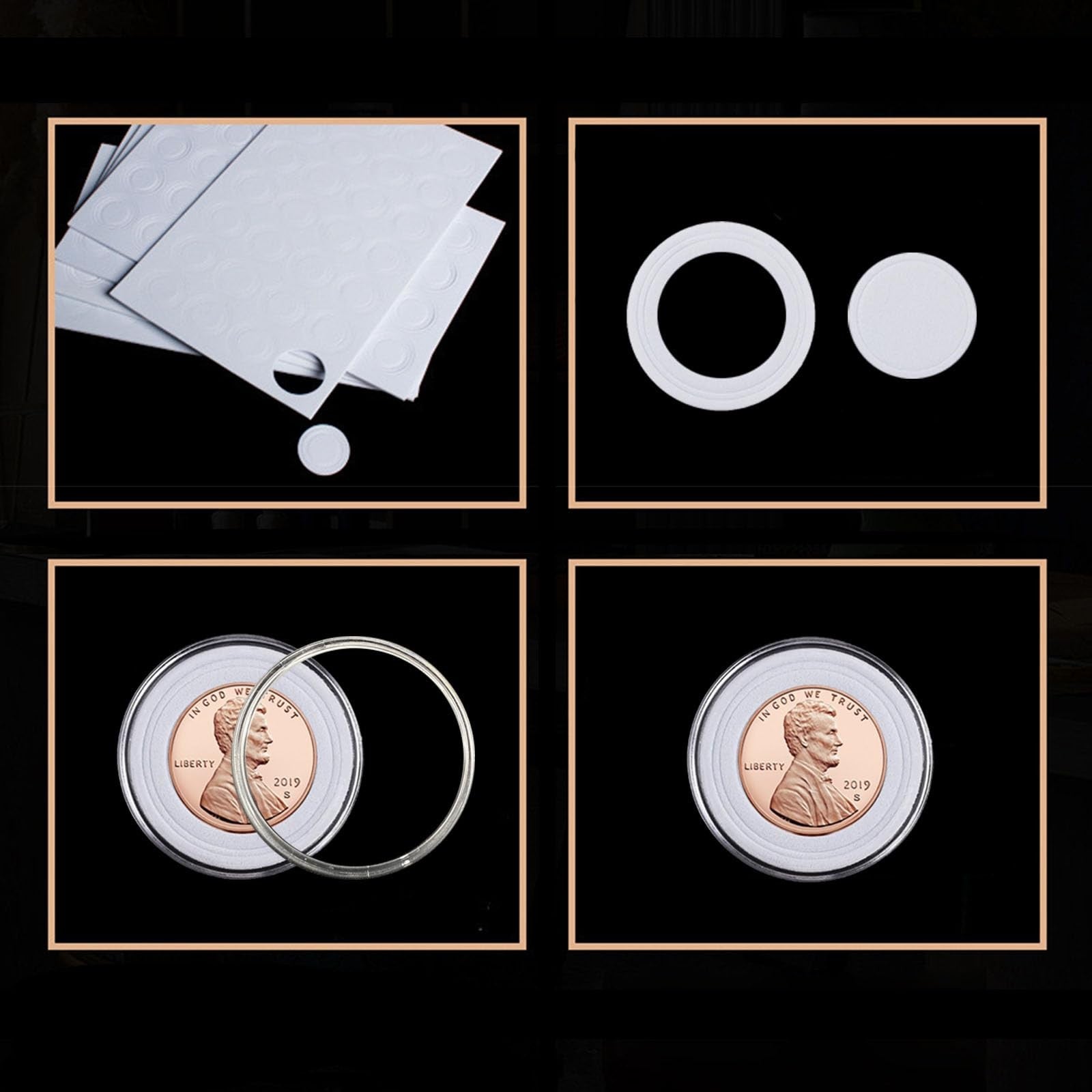 EnoYoo 240-pack 30mm coin capsules holder with foam gasket and plastic storage organizer for coin protection and display.