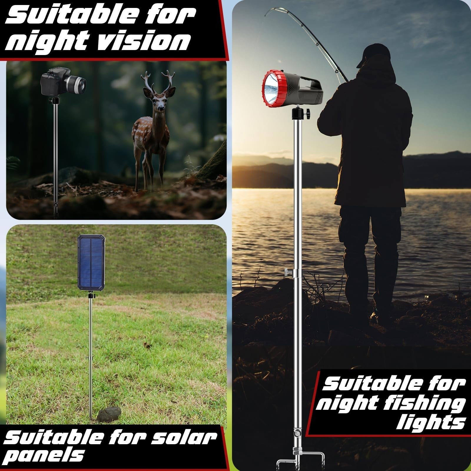 Relaxweex 4-piece trail game camera stand set with thick foldable stainless steel construction for outdoor wildlife monitoring.