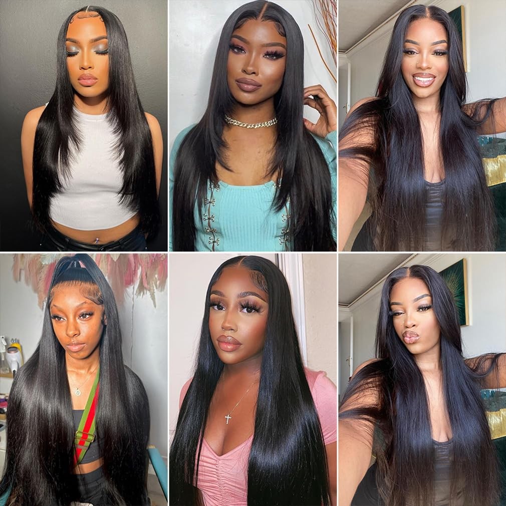 Brazilian straight human hair bundles for sew-in extensions, showing the natural straight texture and full bundles.