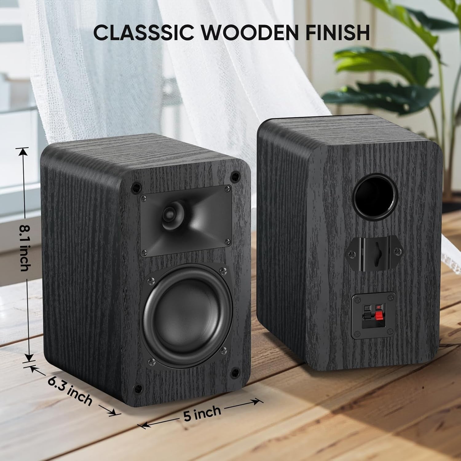 Saiyin Passive Bookshelf Speakers with 4Ω impedance, designed for desktop audio, requiring an amplifier for operation.