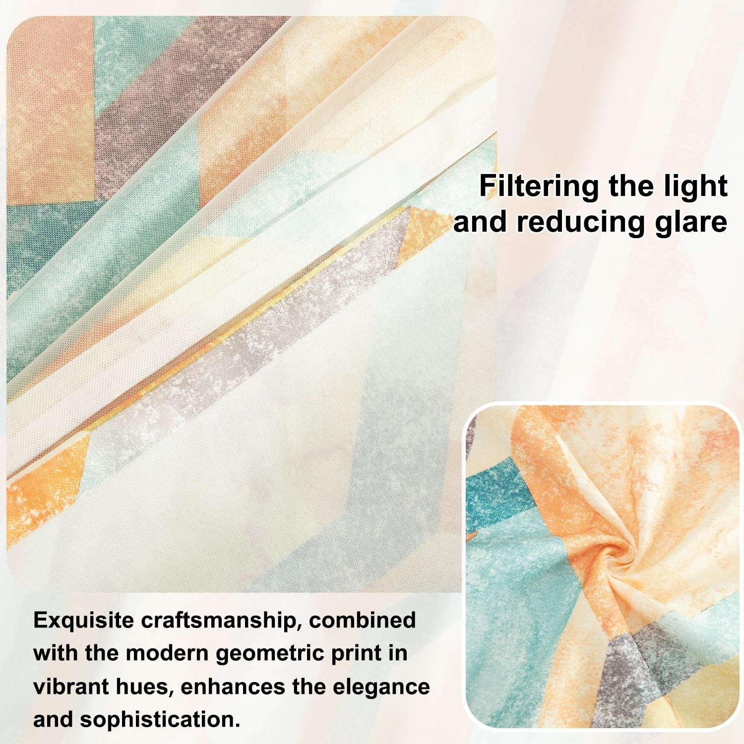Leeva linen textured double-layered curtains with geometric print, providing privacy and stylish window coverage.