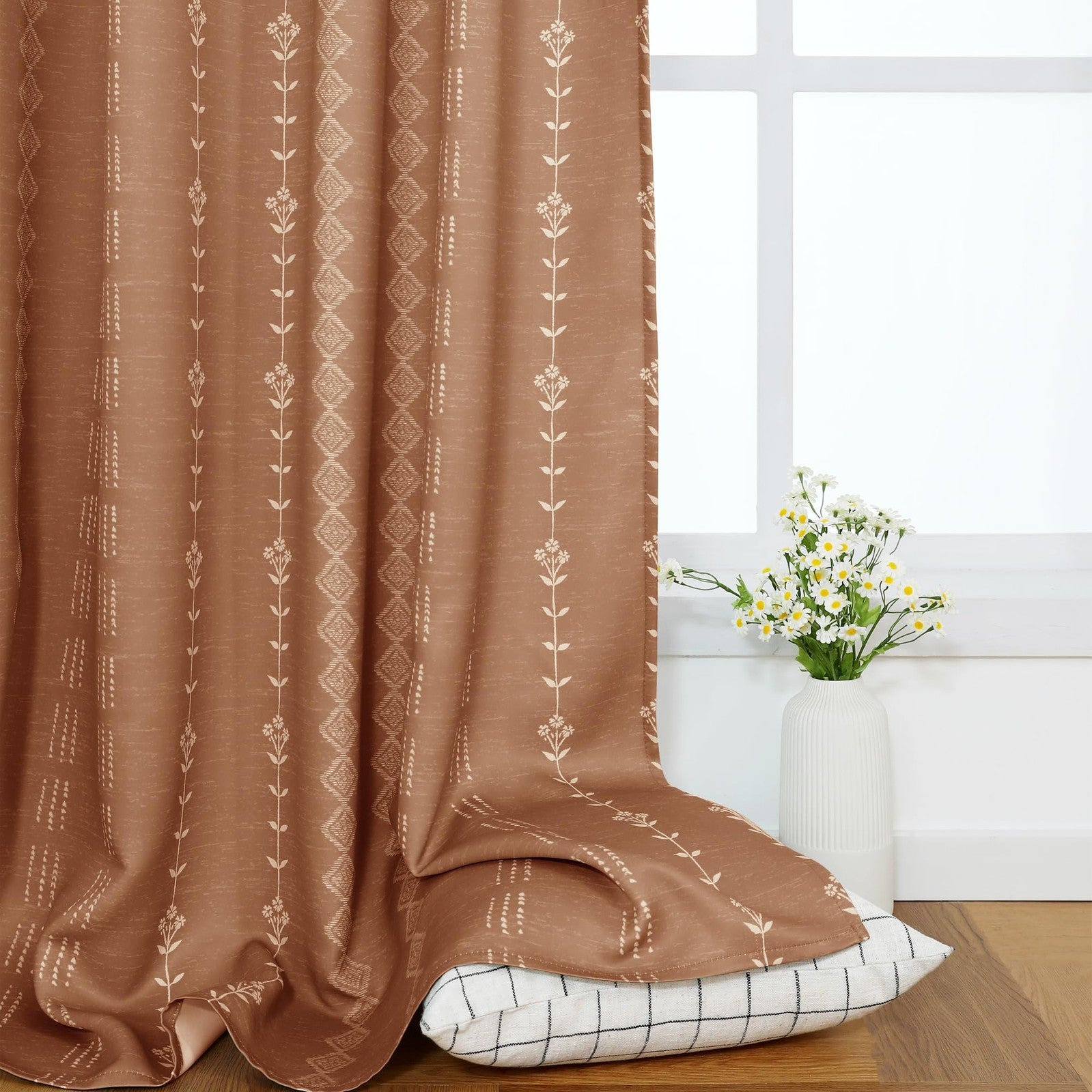 Lino Rosa black out room darkening curtains, 63-inch long bedroom window panels, two-panel set in black fabric.