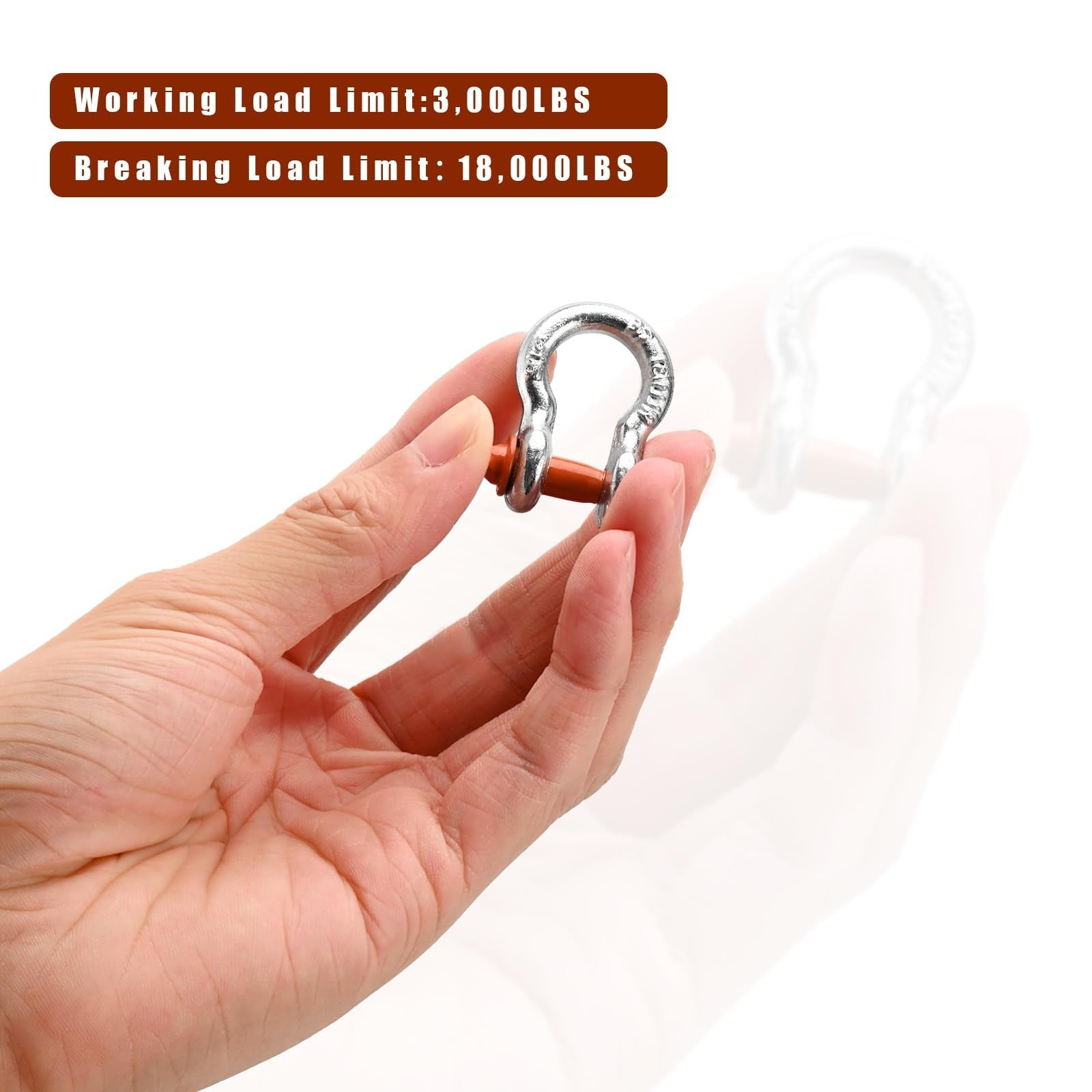 Leero 7/16-inch D ring shackle with 1.5-ton load capacity, showing the sturdy metal shackle with pin and clevis design.
