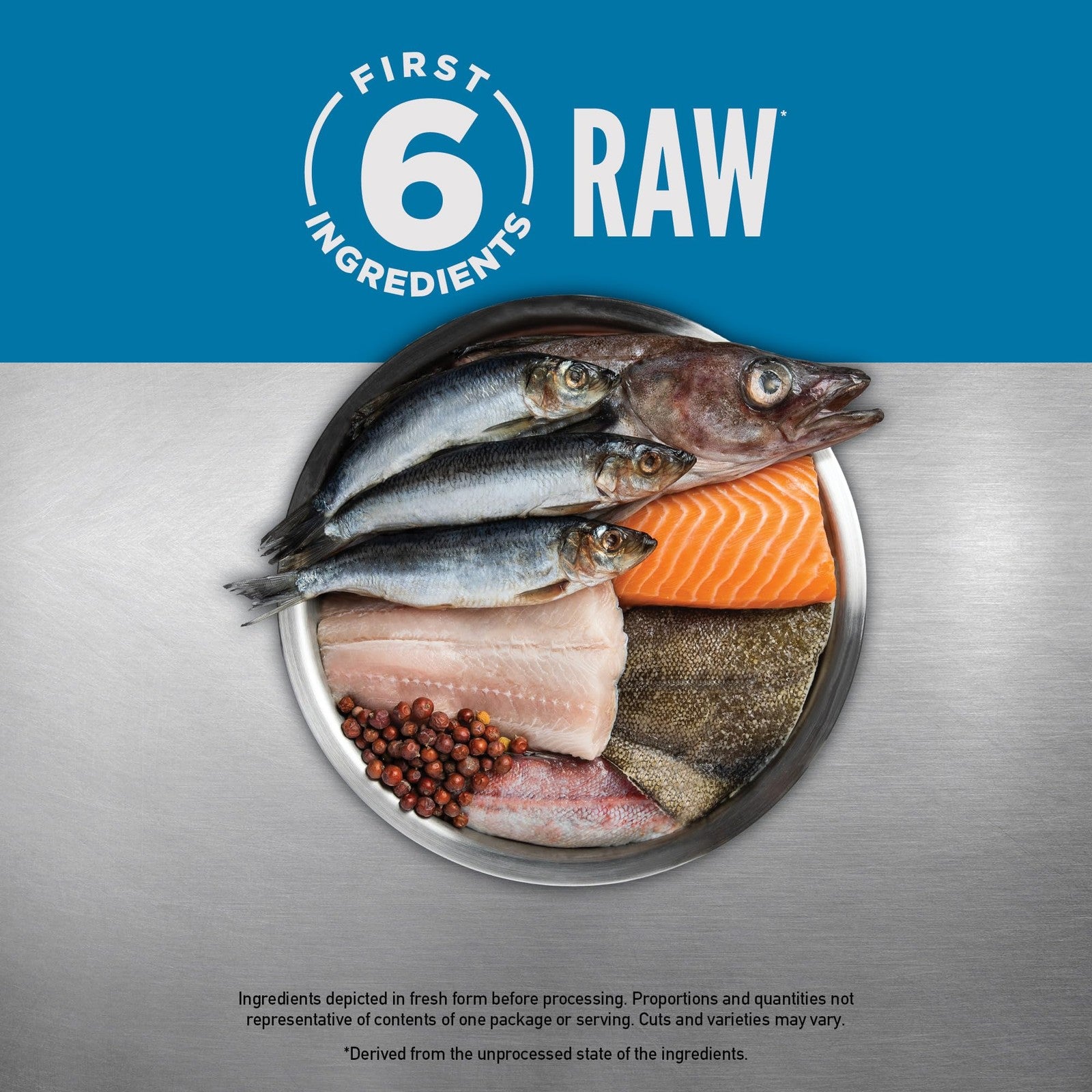ORIJEN Grain Free High Protein Dry Cat Food Six Fish Recipe 4lb bag showing the bag with fish ingredients and premium cat food branding.