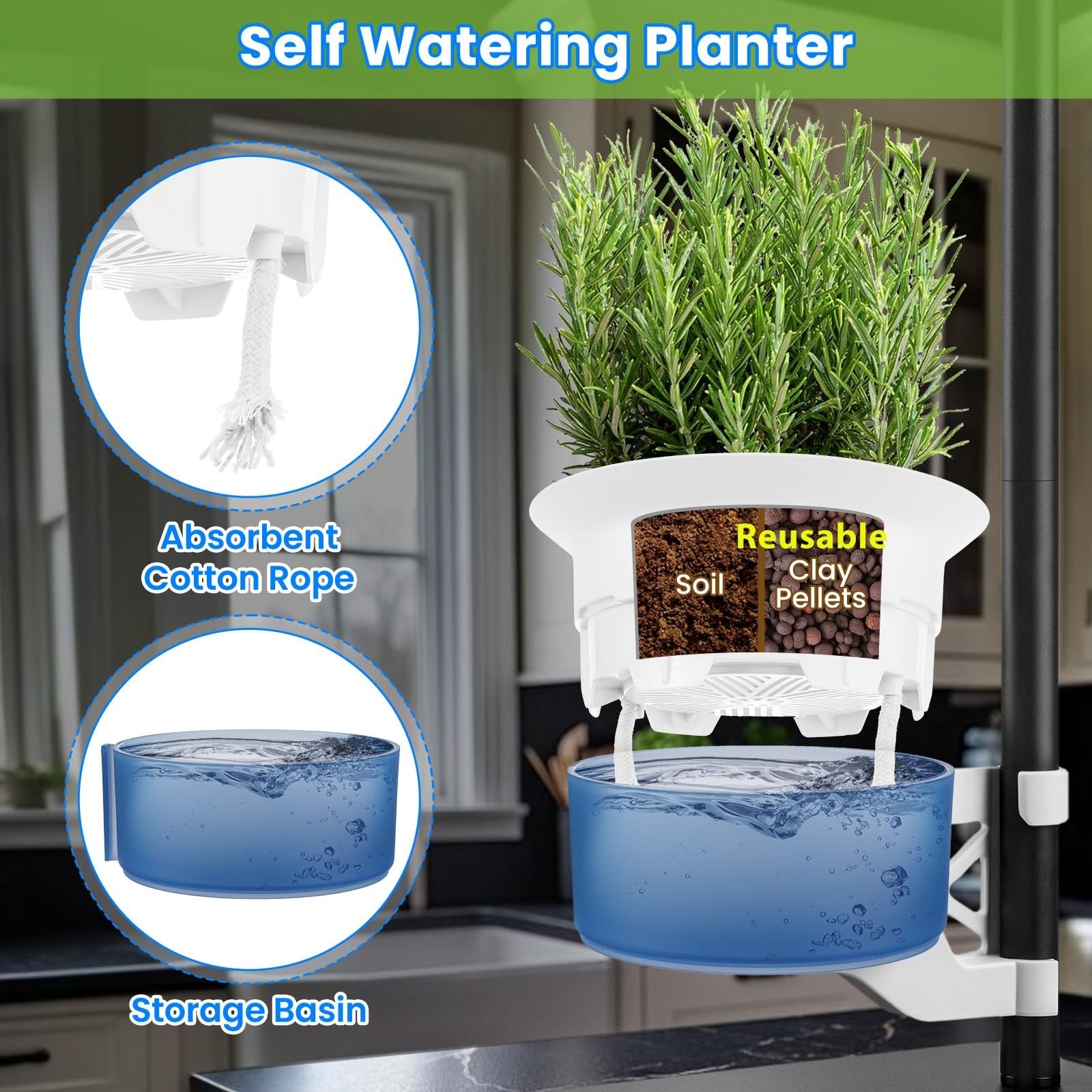 E SUPEREGROW indoor hydroponics plant tower kit with grow light for herbs and vegetables, showcasing the vertical growing system.