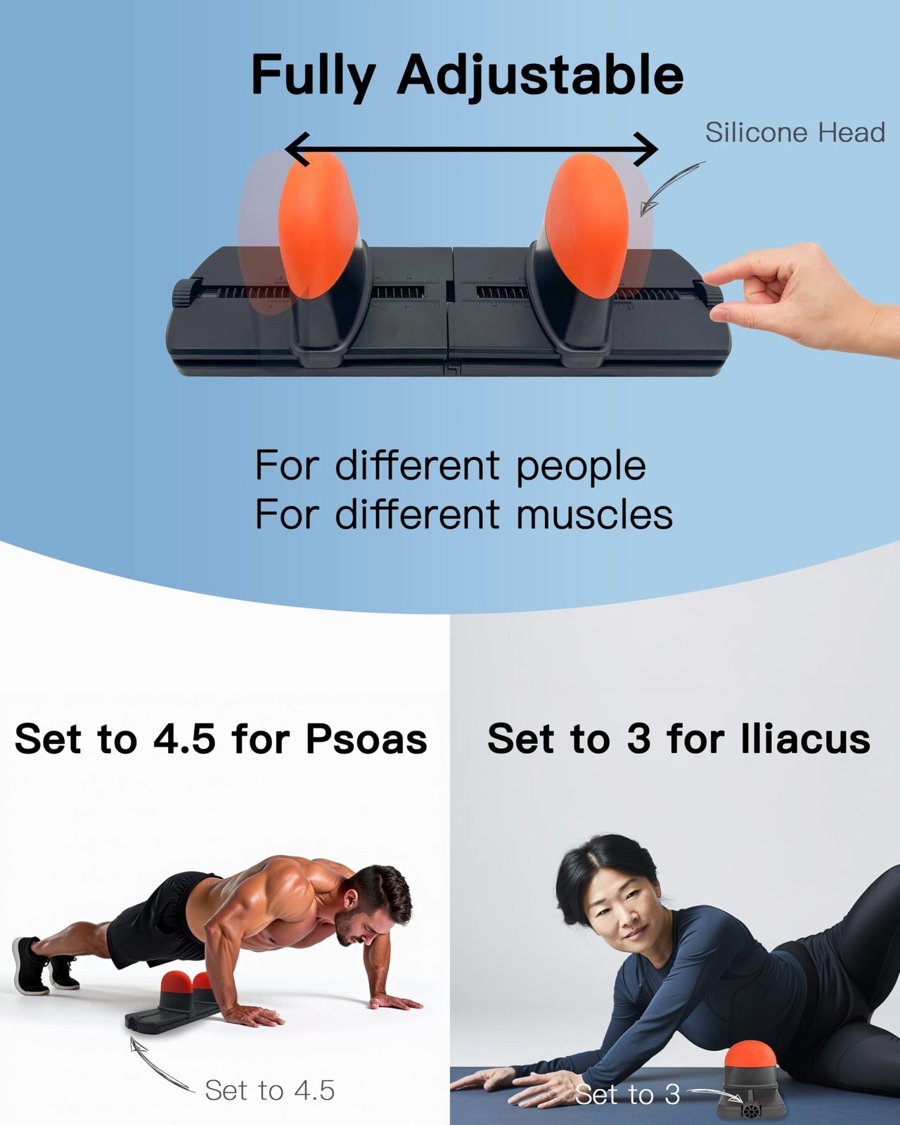 Comfyon psoas muscle release massage tool for back, QL, and hip deep tissue therapy, adjustable for targeted relief.