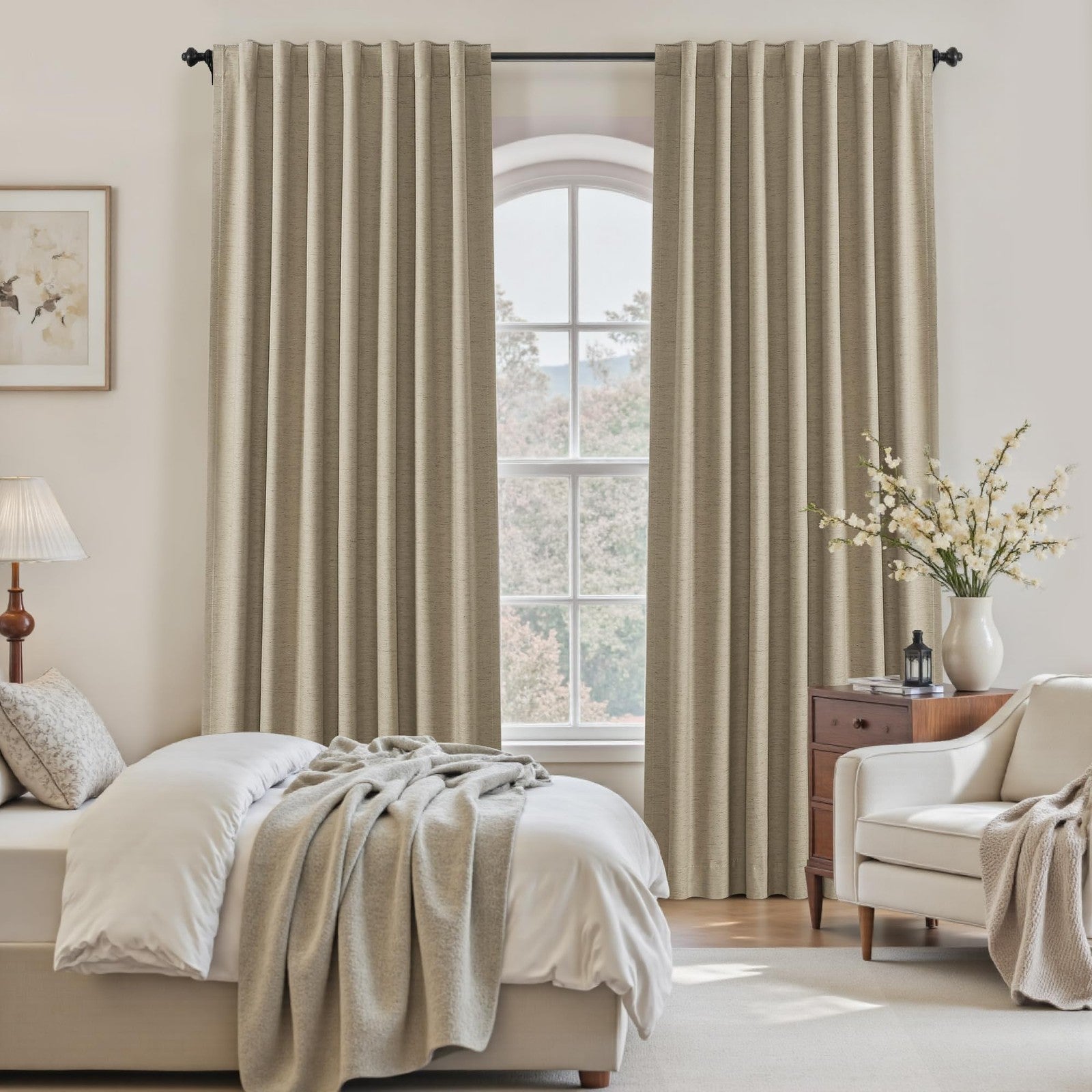 BSfullts black blackout curtains, 102 inch linen thermal insulated room darkening noise-reducing window drapes in black fabric