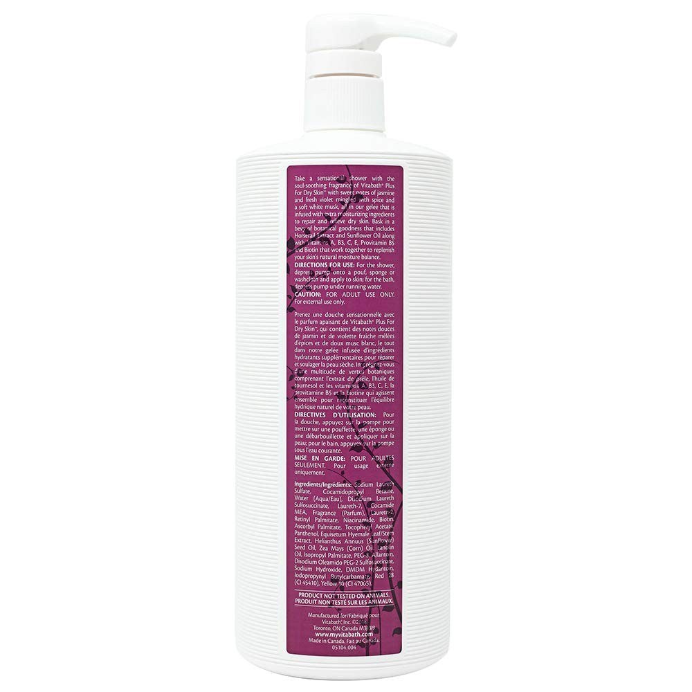 Vitabath Plus moisturizing bath and shower gel for dry skin, nourishing and replenishing skin during use.
