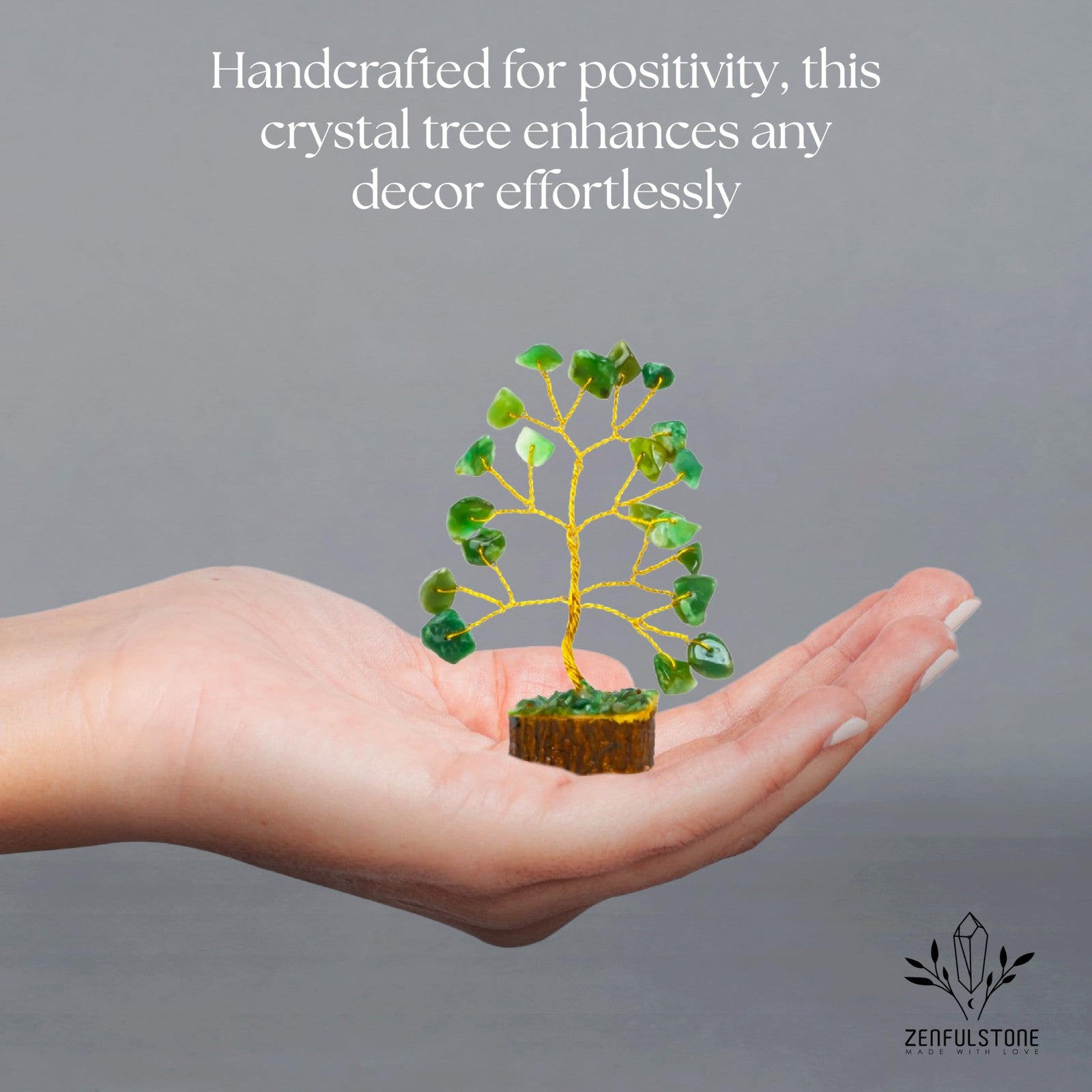 Set of 12 handcrafted crystal Tree of Life chakra gifts for women by ZENFULSTONE, featuring small, detailed crystal trees with vibrant colors.