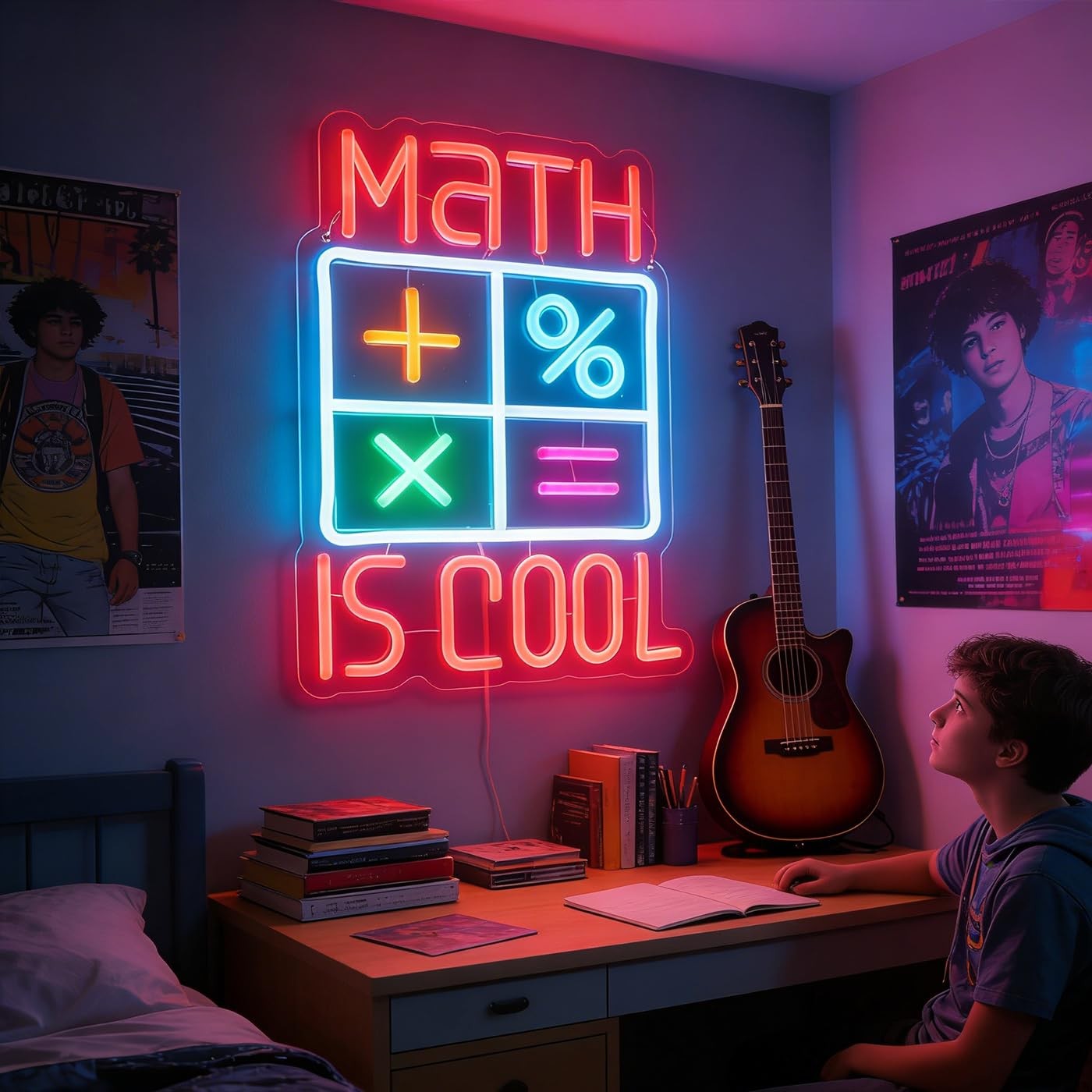 Nordstylee Math Is Cool neon sign, LED light for math lovers, bookish classroom decor, vibrant neon math-themed light display