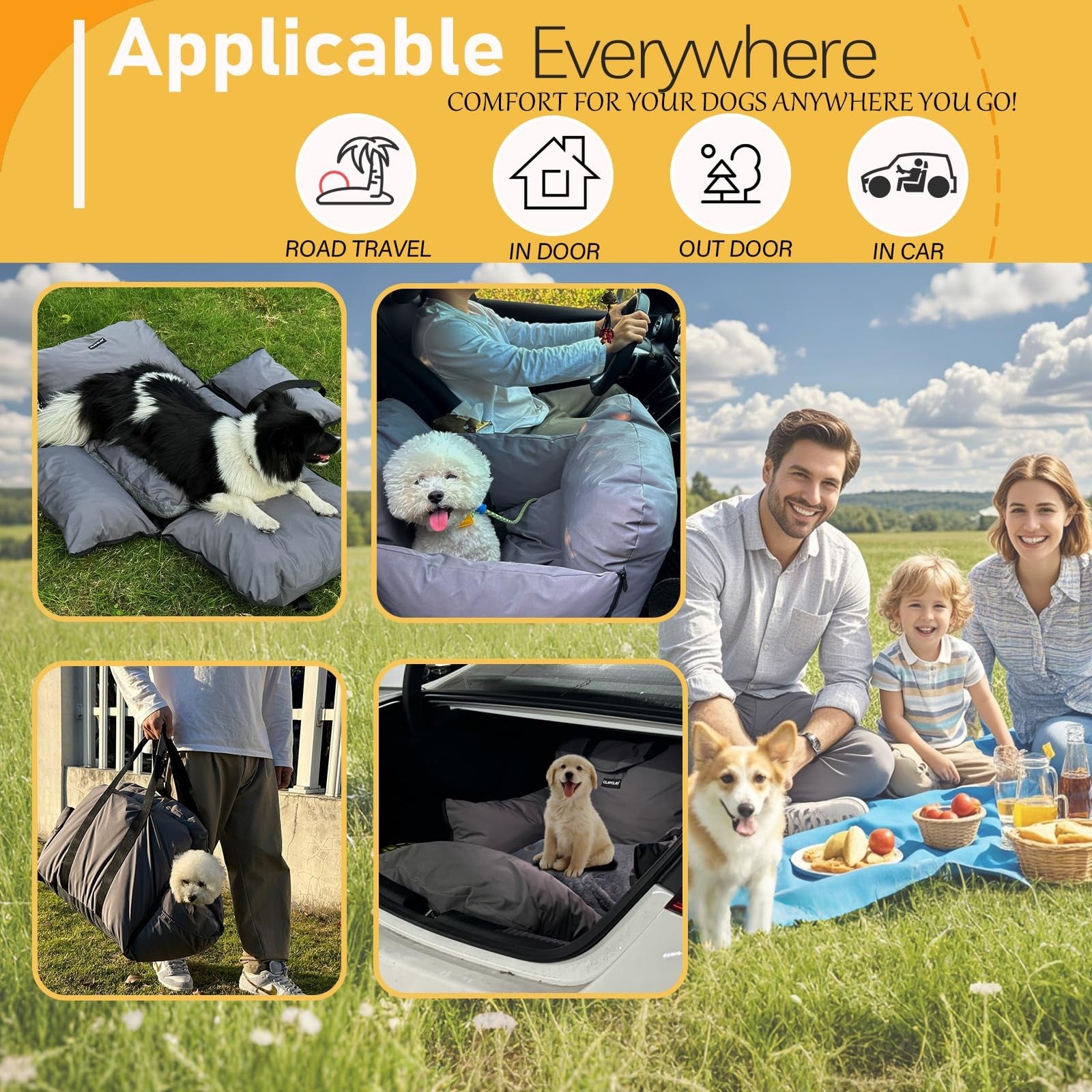 Waterproof CLAYCLAY dog car seat for small dogs with safety strap, portable booster for secure travel and comfort.