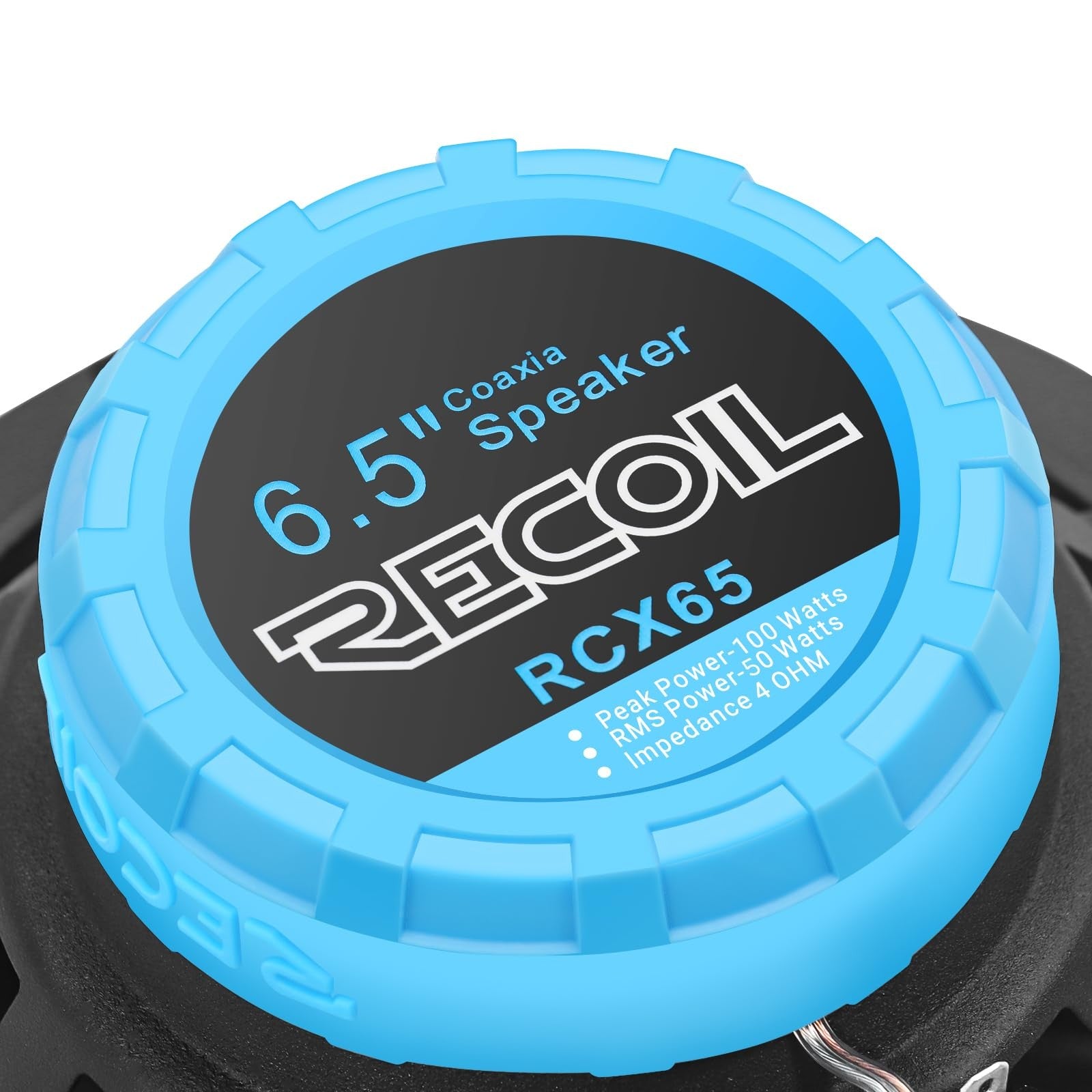 Recoil RCX65 Echo Series 6.5-inch car audio coaxial speaker system with black cone and mounting hardware.