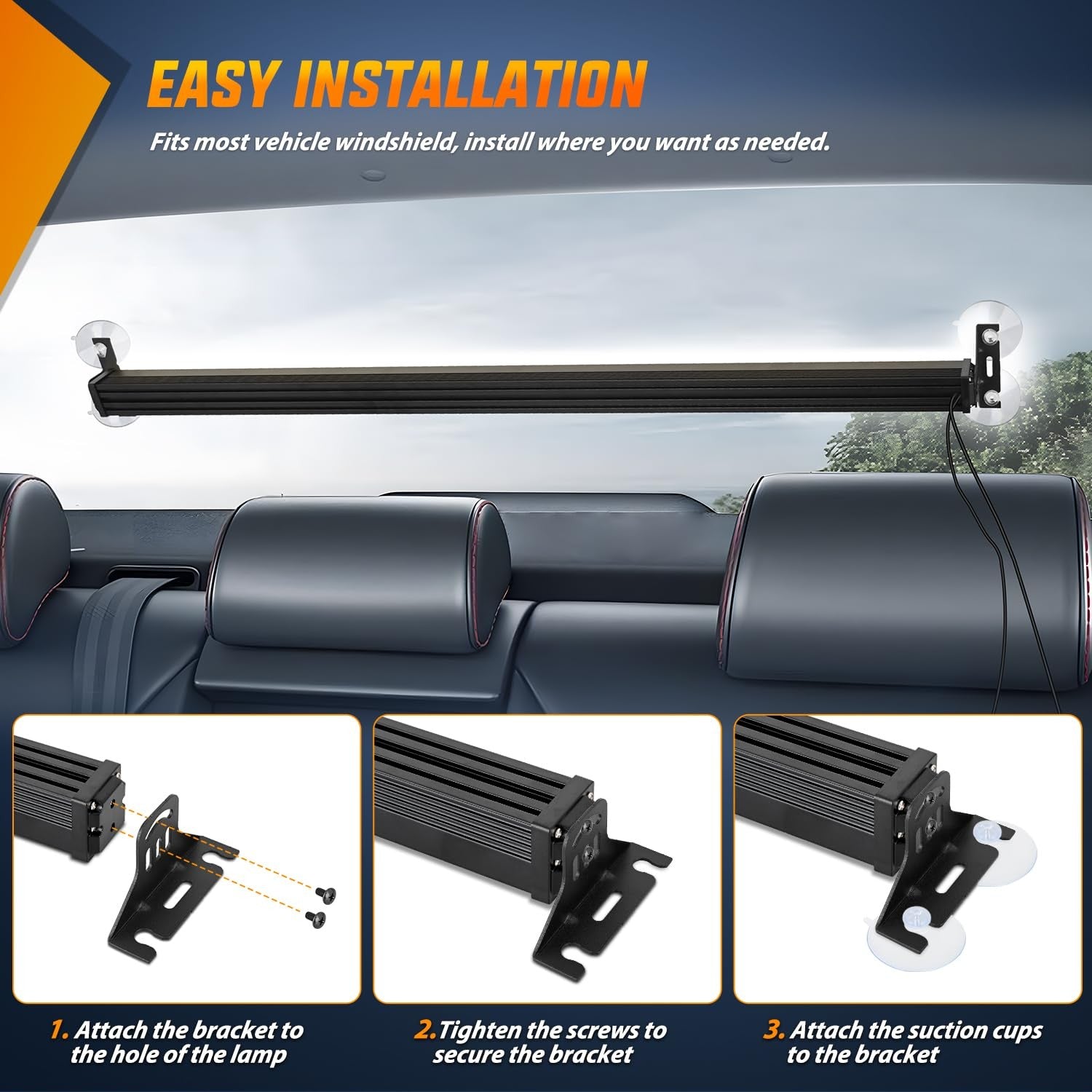 Nilight 144LED traffic advisor strobe light bar with white emergency lights and controller, mounted on a vehicle for visibility and safety.
