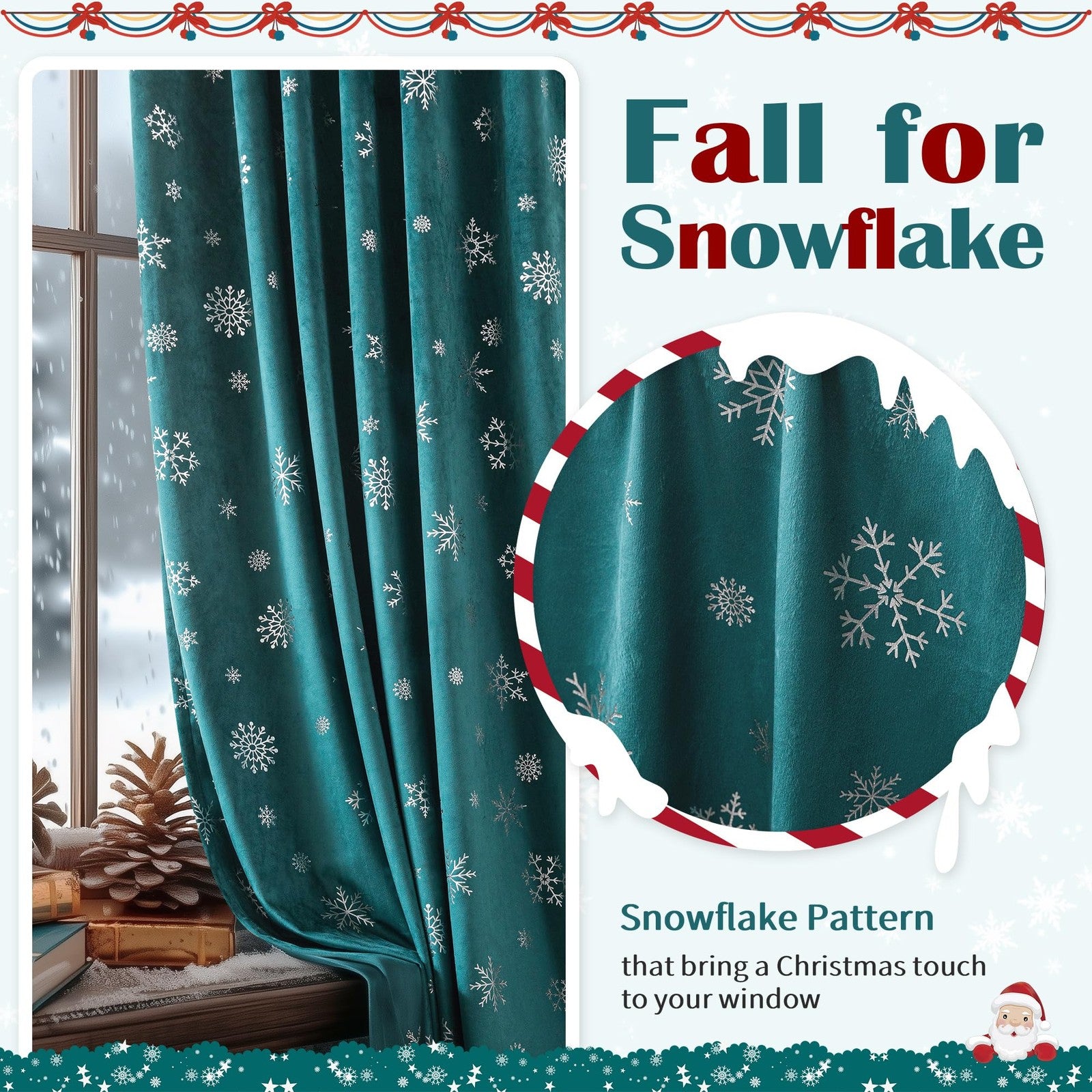 FMFUNCTEX Snowflake Christmas velvet blackout curtains in black with thermal insulation for bedroom privacy and winter warmth.