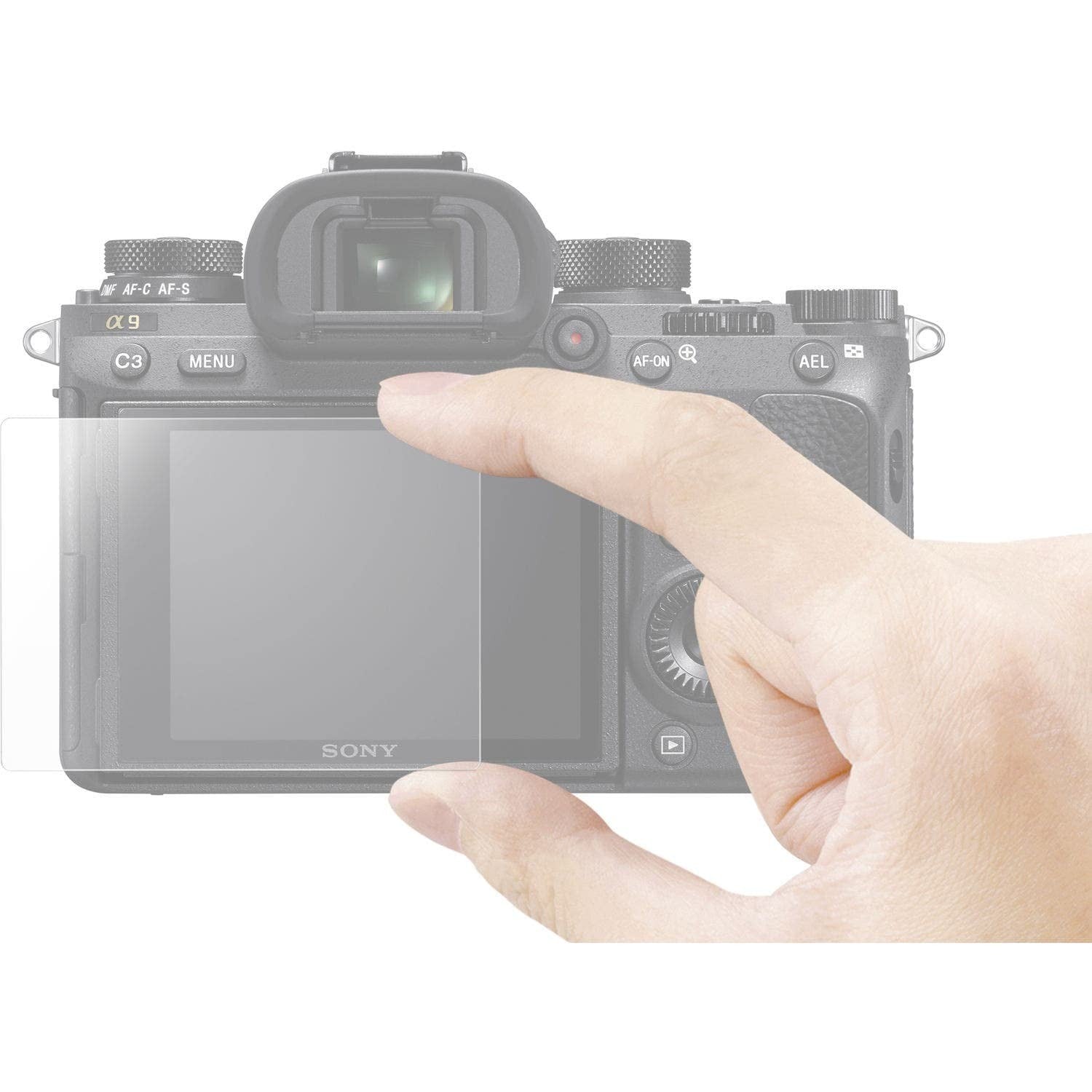 Sony PCK-LG1 screen protector glass sheet for Alpha A7 series cameras, showing clear, protective glass over camera screens.