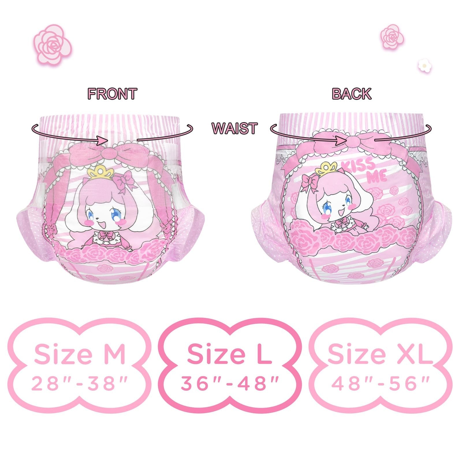 Littleforbig adult printed cloth back diapers, pack of 10, showing soft fabric with colorful cartoon print for size M (28-38 inches).