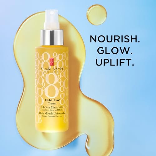 Elizabeth Arden Eight Hour All-Over Miracle Oil bottle with pump, suitable for face, body, and hair hydration.