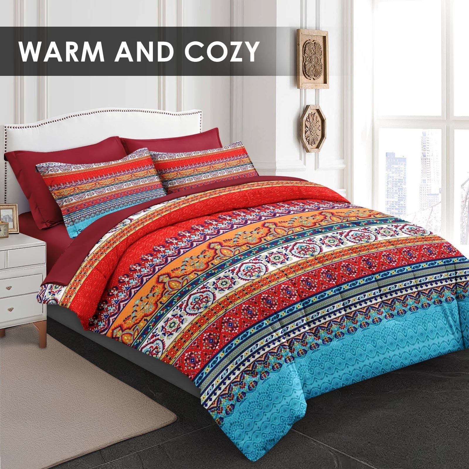Pamnest queen size comforter set with vintage paisley leaf floral design, includes 7-piece bedding set featuring floral patterns.