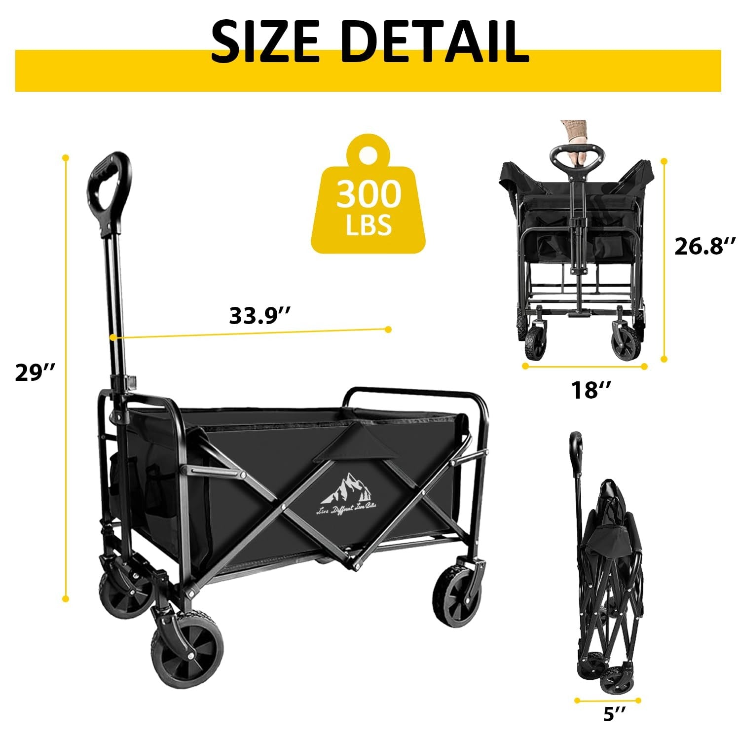 SAILARY Heavy Duty Folding Wagon with reinforced steel frame, 320lbs capacity for utility and outdoor hauling.