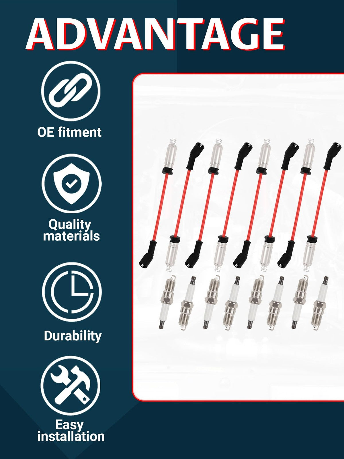 Ntoauto 10mm Spark Plug Wires with Heat Shields and Iridium Platinum Spark Plug for automotive engine performance