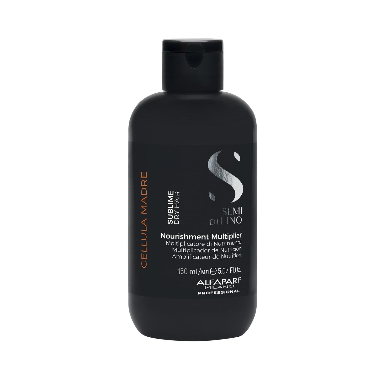 ALFAPARF MILANO Semi di Lino Sublime Cellula Madre Nourishing Multiplier for dry hair, showing the product bottle and packaging.