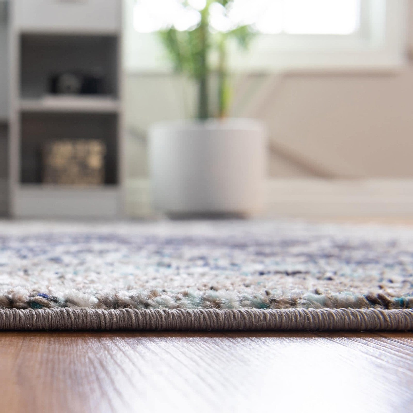 Blue Multi Unique Loom Trellis Frieze Collection area rug with geometric pattern, 4x6 feet, featuring intricate design and vibrant colors.
