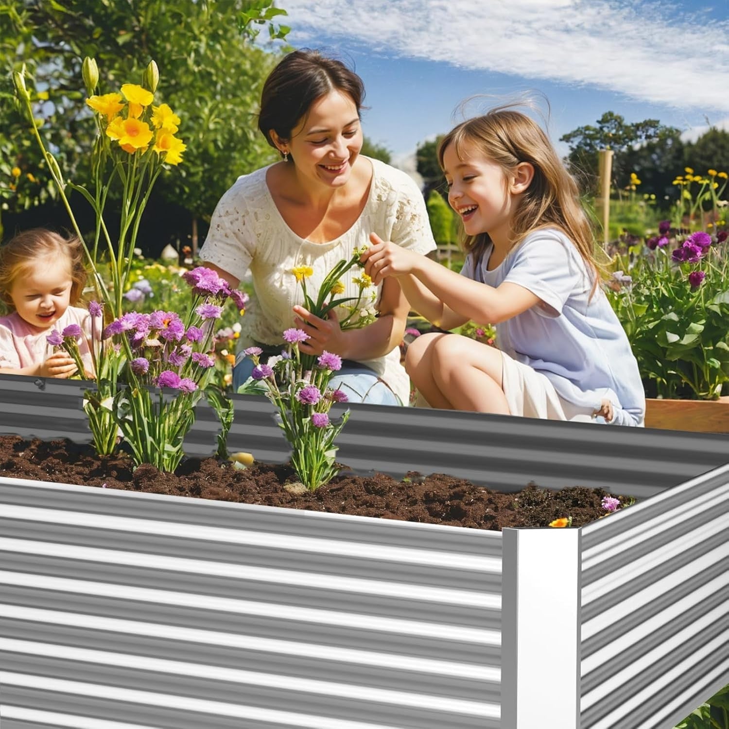 Set of four galvanized raised garden beds with 4x2 feet dimensions, ideal for outdoor above ground planting.