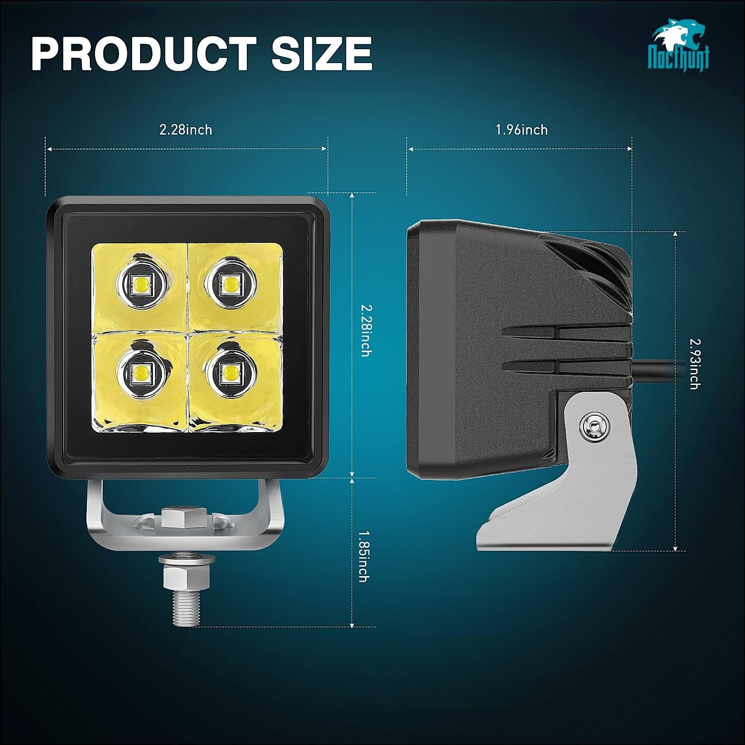 Nilight 2-inch motorcycle LED pods with 20W spot beams, compact mini driving and work lights shown in the image.