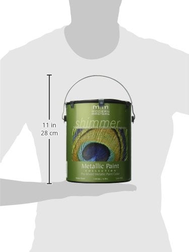 Modern Masters Pearl White metallic satin water-based paint in a 1-gallon container, showcasing a smooth, shiny finish.
